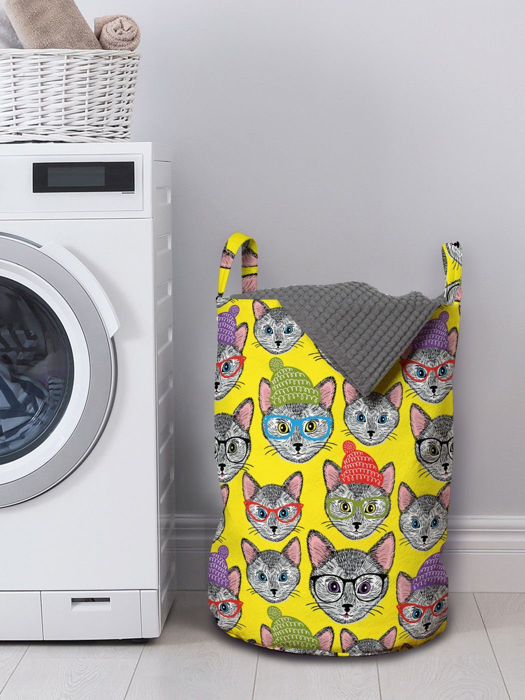 Wäschekorb mit Waschsalons, Katzenliebhaber für Hüten Kordelzugverschluss Griffen Kitten Wäschesäckchen den in Portraits Abakuhaus
