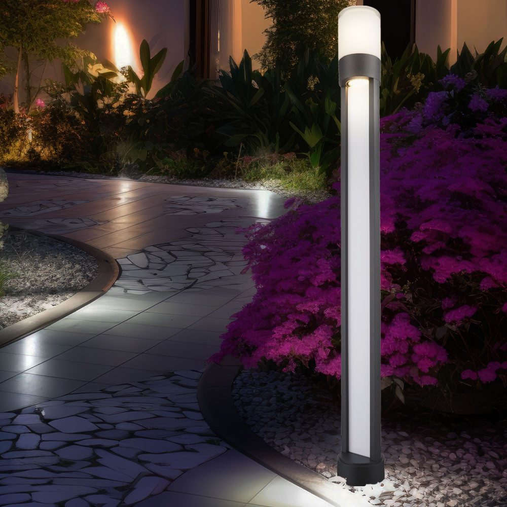 Globo LED Außen-Stehlampe, LED-Leuchtmittel fest verbaut, Warmweiß, Stehleuchte Außenleuchte Standlampe LED Aluminium grau Gartenleuchte