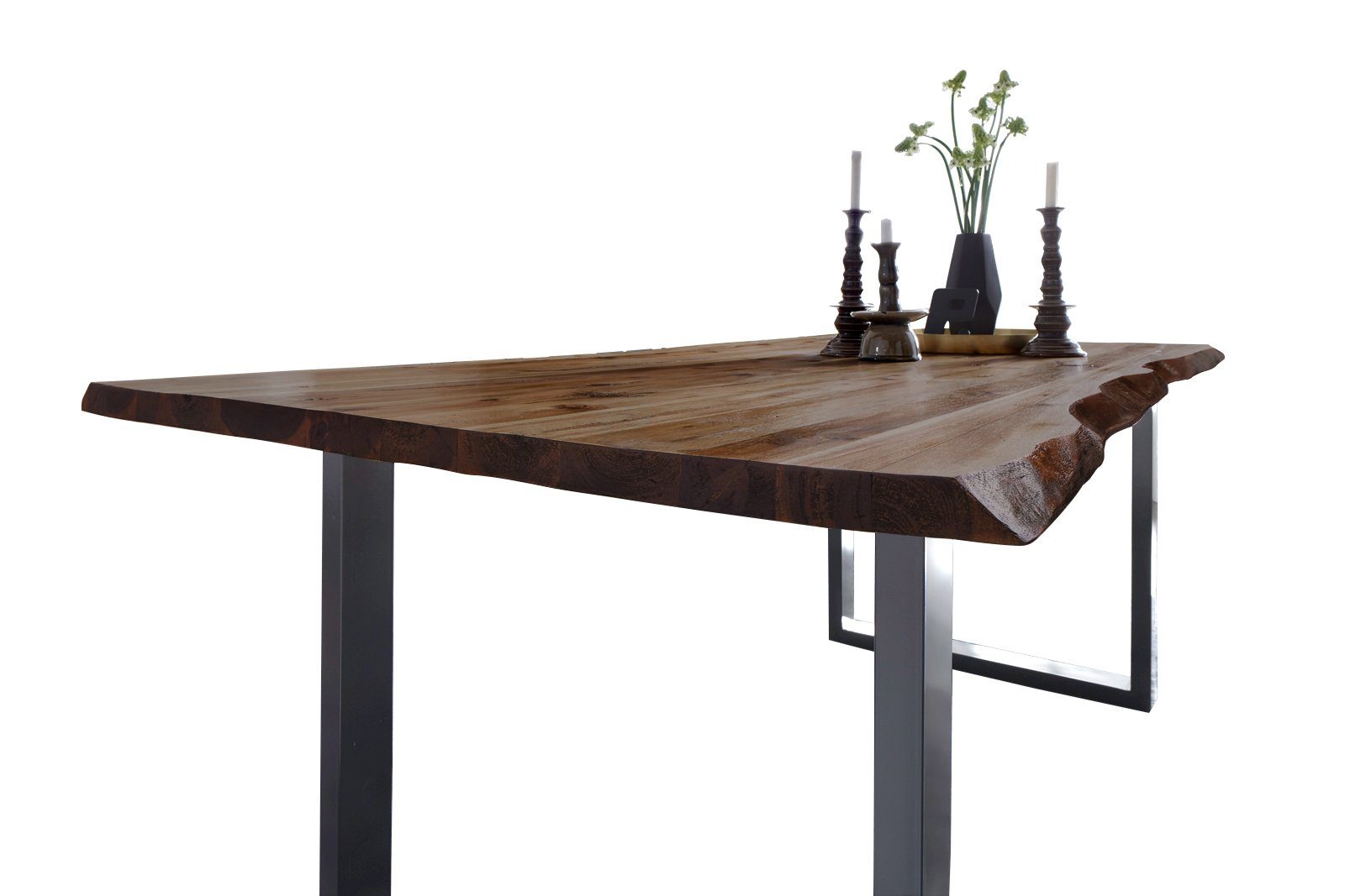 SAM® Baumkantentisch Neapel (1 Tischplatte und 1 Gestell), Akazie mit Baumkante, U-Gestell in schwarz oder silberfarben