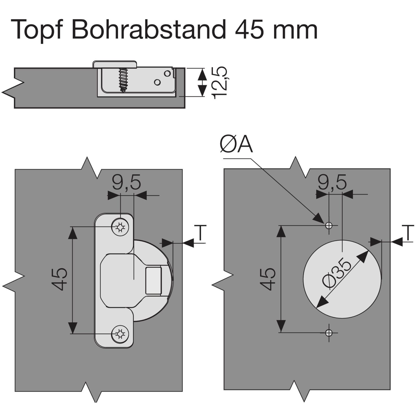 SO-TECH® Möbelbeschlag Topfband ungedämpft, Master 3D-Verstellung mit inkl. St), Exzenterverstellung T45 (1 110° Eckanschlag 110° Kreuzplatte