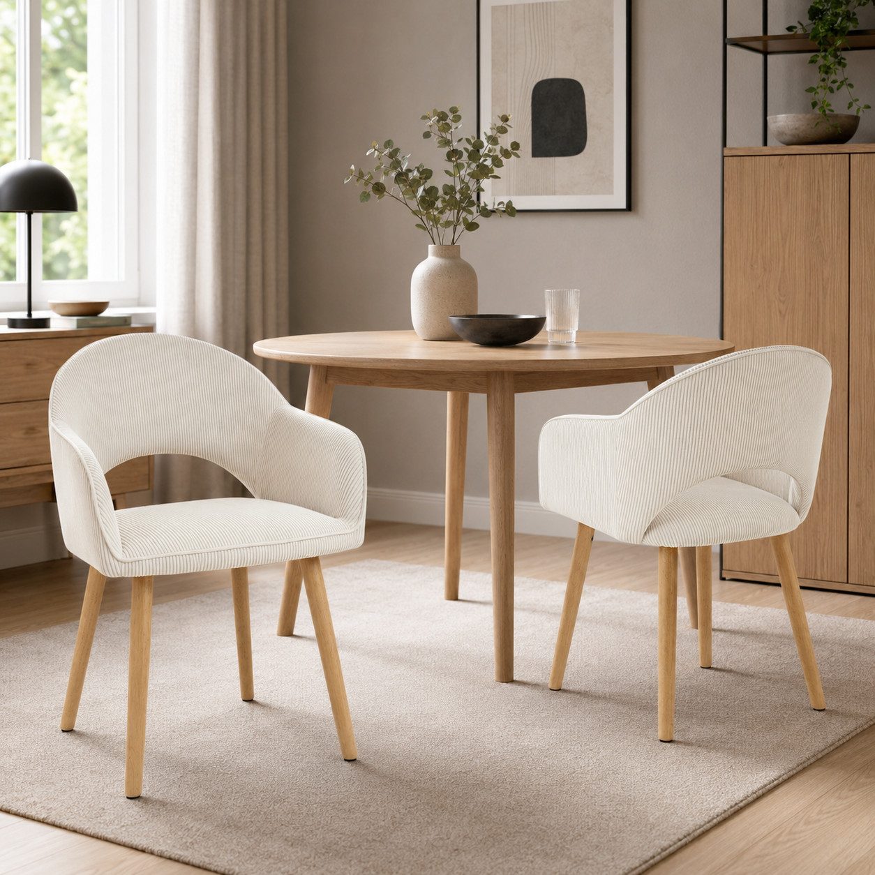 SHINEDEER Esszimmerstuhl Polsterstuhl mit Armlehnen (2 St), Cord-Optik aus cord mit Massivholzbeinen aus Gummibaumholz
