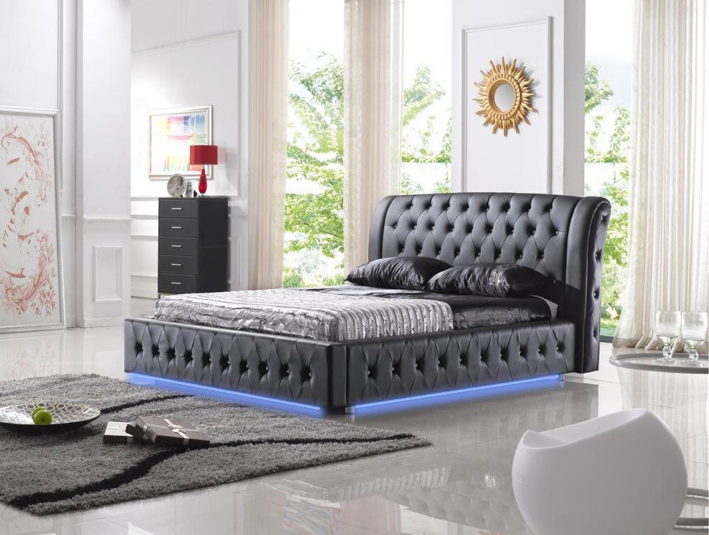 Xlmoebel Polsterbett Luxuriöses Leder-Chesterfield Doppelbett im modernen Design (Designer Bett B04 Black), Hergestellt in Europa