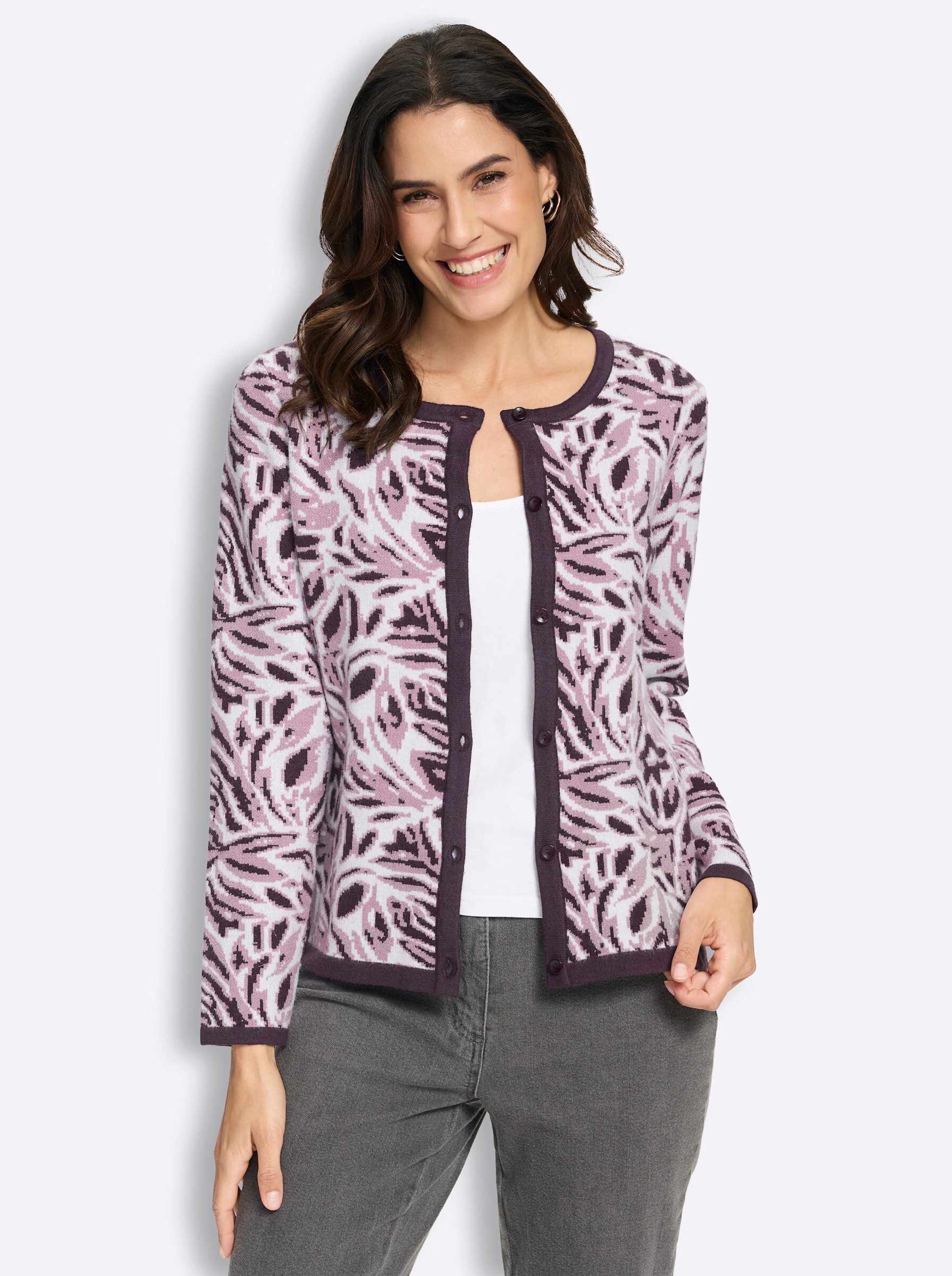 Witt Strickjacke Jacquard-Strickjacke Langarm Feinstrick, Jacquard