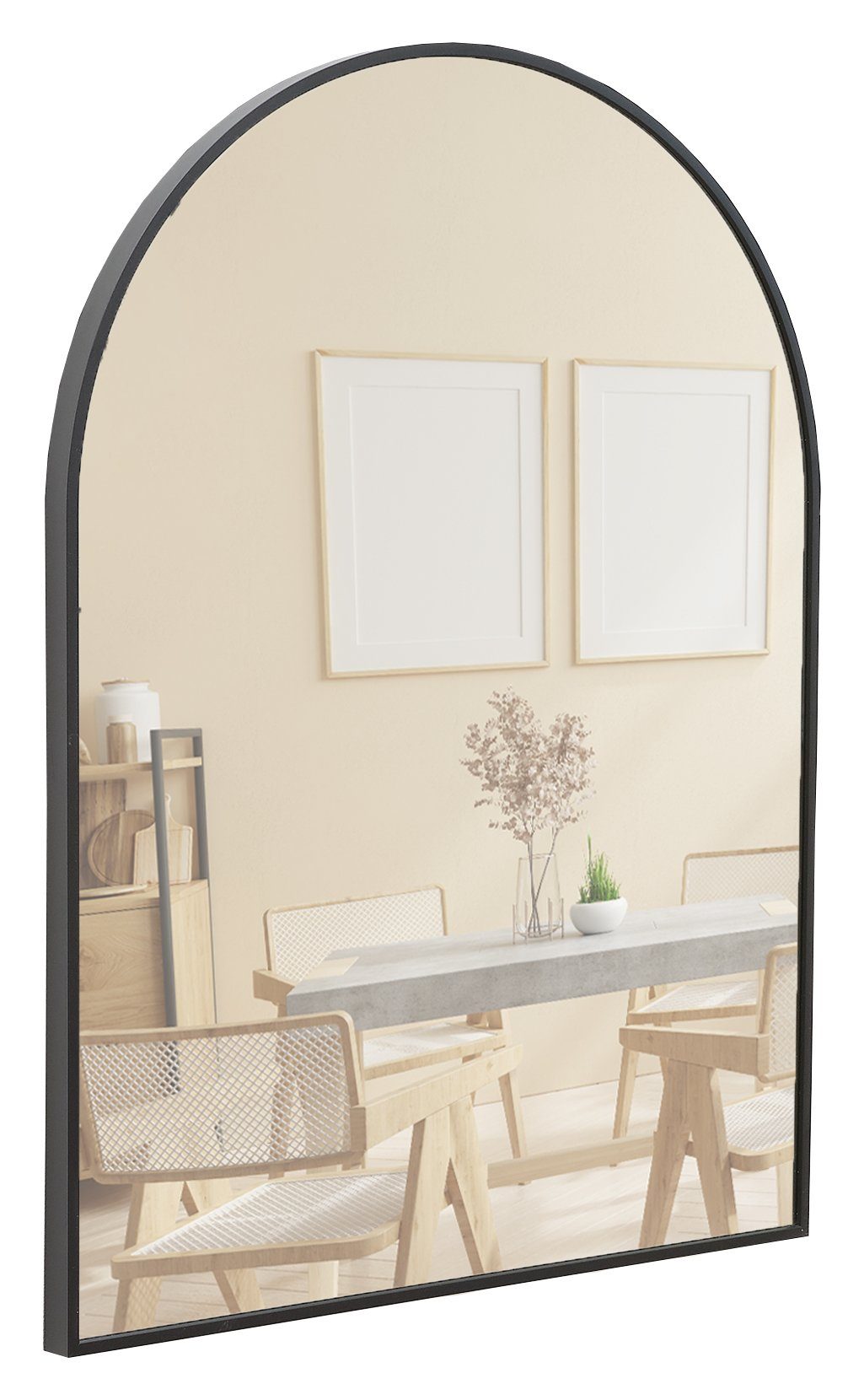 Terra Home Wandspiegel Spiegel 60x80 Metallrahmen Bogenform Schminkspiegel (schwarz, inklusive Schrauben und Dübel), Badezimmerspiegel Flurspiegel schwarz | schwarz