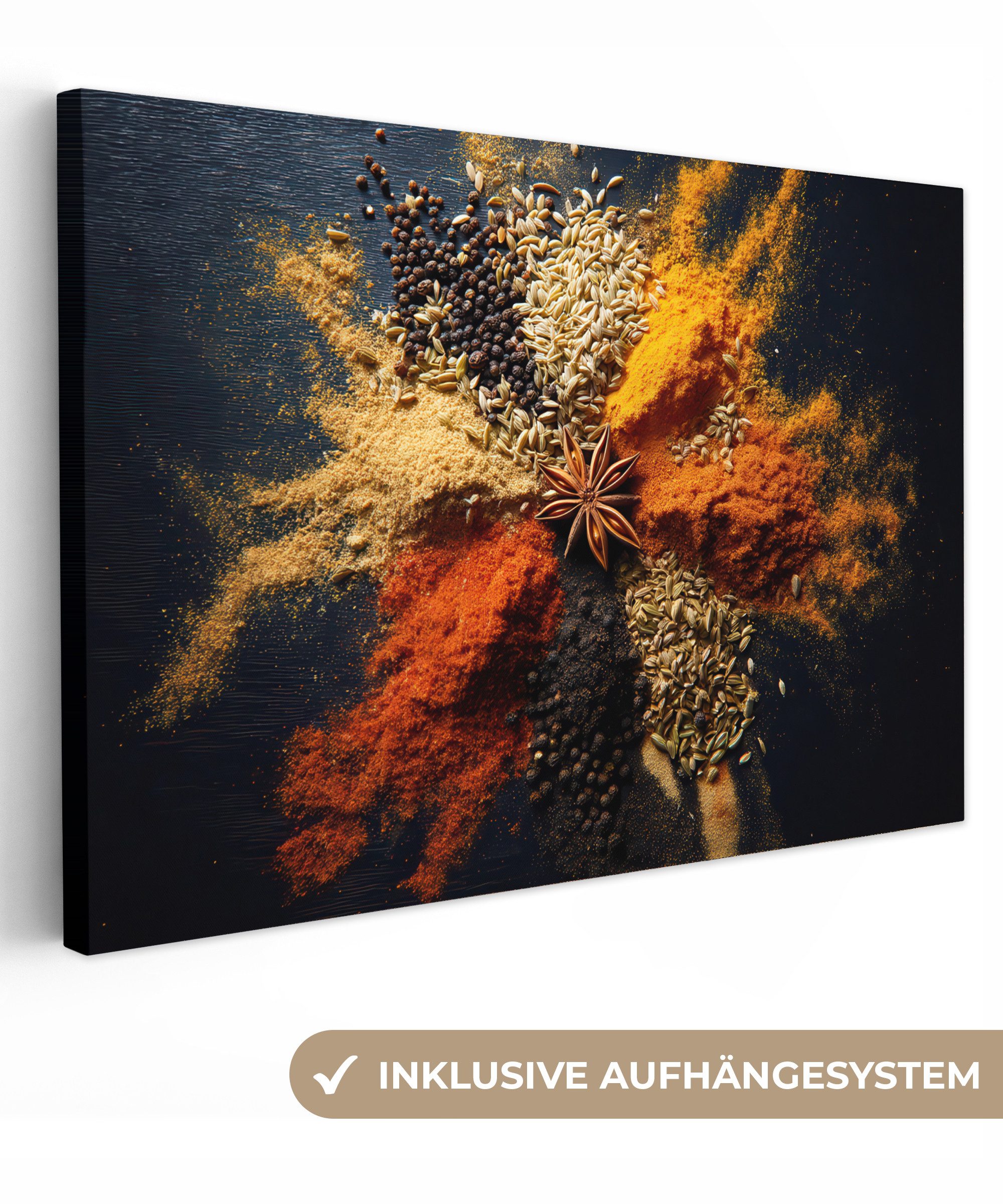 Leinwandbild Gewürze - Explosion - Orange