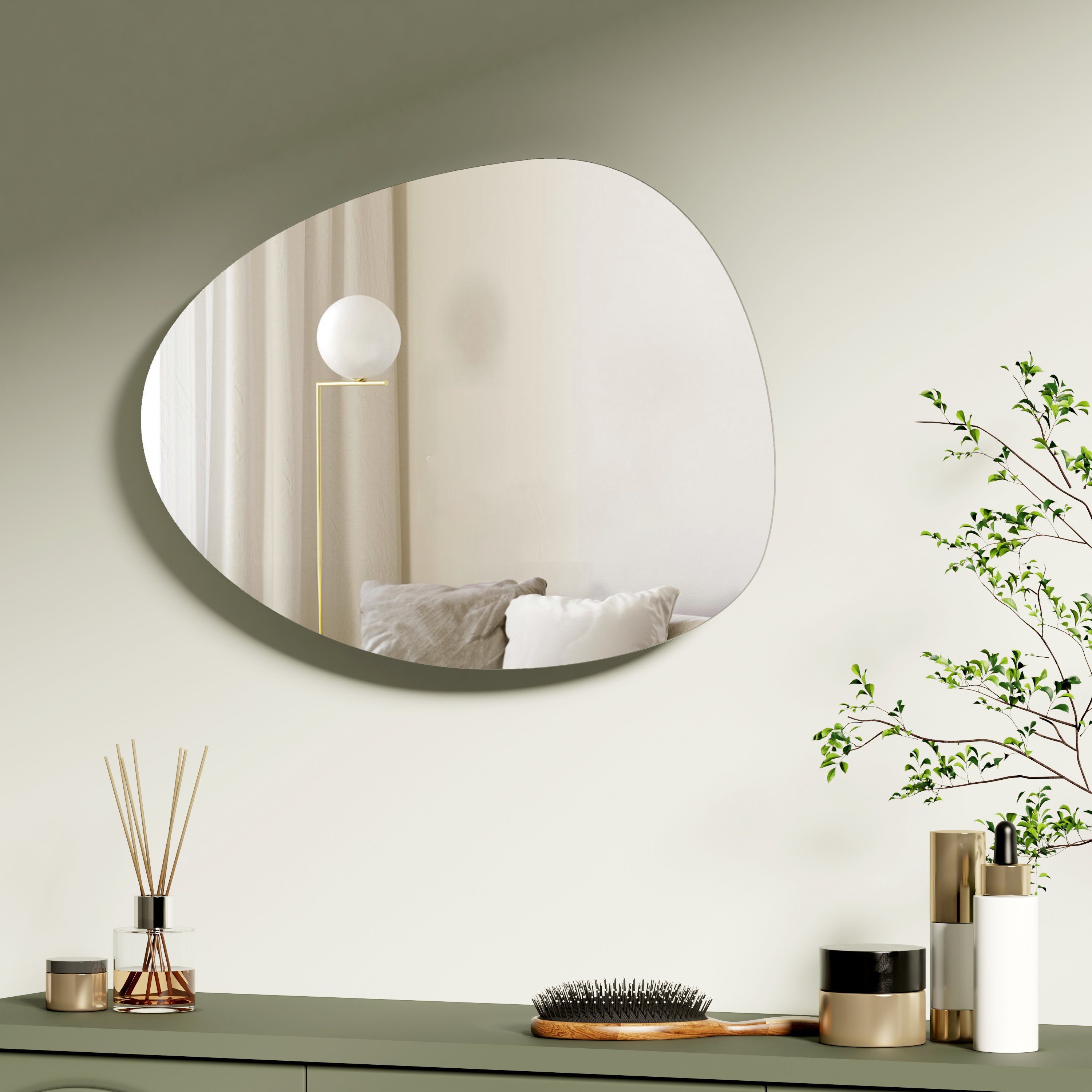 S'AFIELINA Wandspiegel Dekospiegel asymmetrisch Wandspiegel Mehrere  Installationsmethoden, HD-Spiegel für Badezimmer, Wohnzimmer, Flur