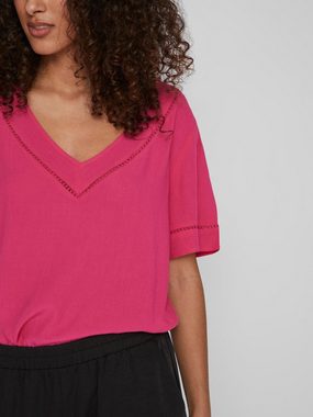 Vila T-Shirt V-Neck Top mit gestrickten Details VIMESA 5250 in Pink-2