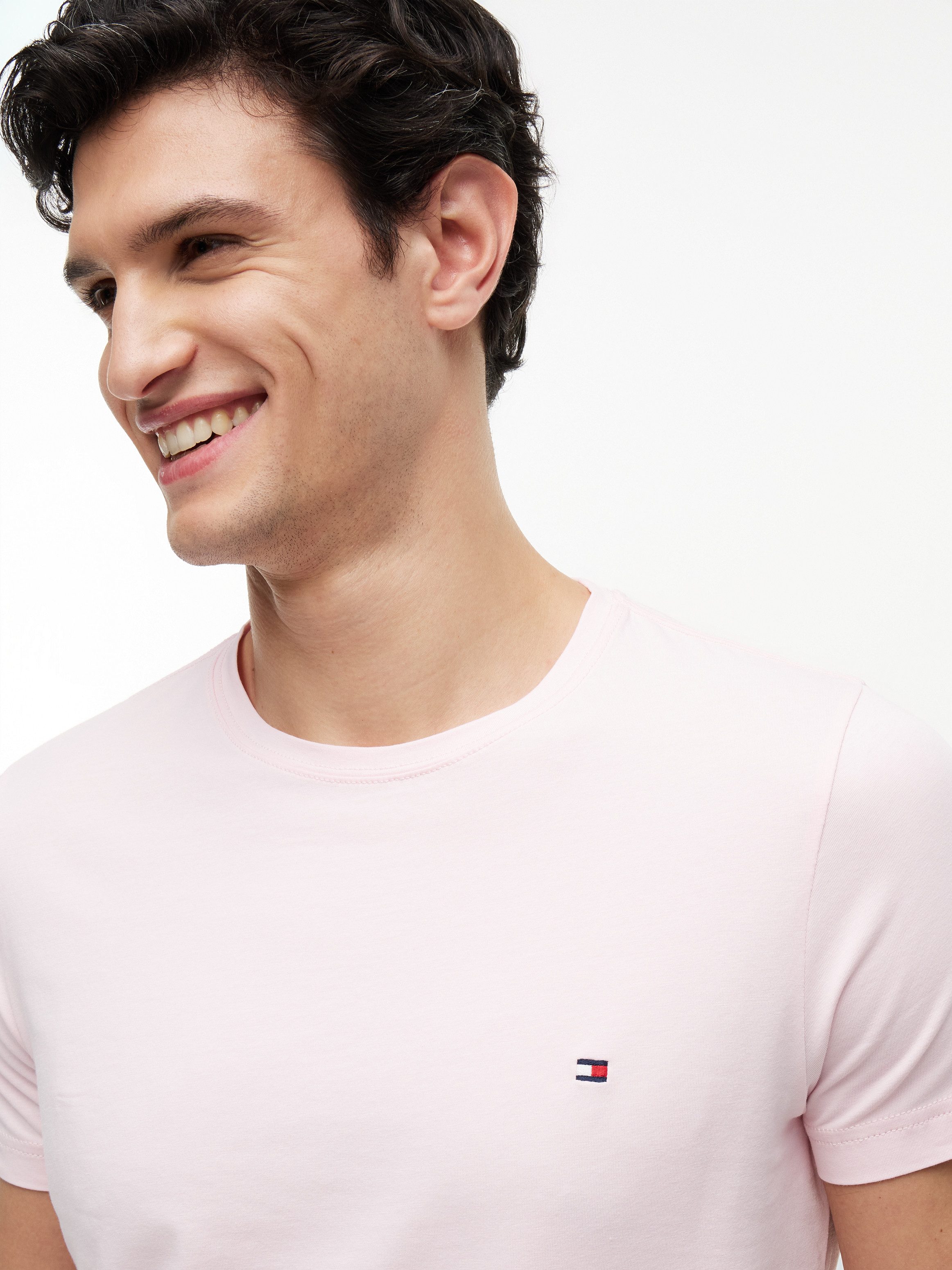 Tommy Hilfiger T-Shirt STRETCH SLIM FIT unifarben, casual, slim fit, Baumwollmix, Rundhals – Bild 3 von 5