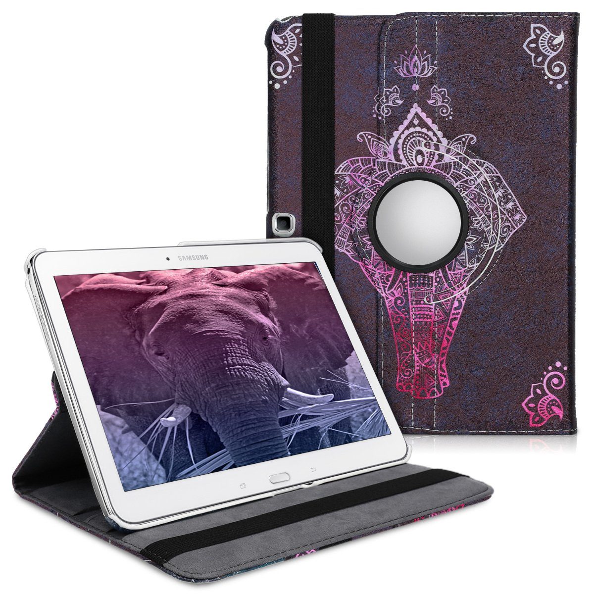 kwmobile Tablet-Hülle, Hülle für Samsung Galaxy Tab 4 10.1 T530 / T535 -  360° Tablet Schutzhülle Cover Case - Elefant Zeichnung Design