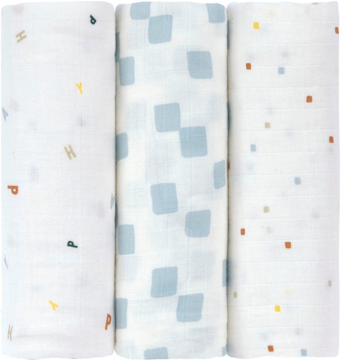 LÄSSIG Тканевые подгузники Mullwindeln, L, Happy Fruits, blue, GOTS made with organic materials, zertifiziert durch BCS 27262