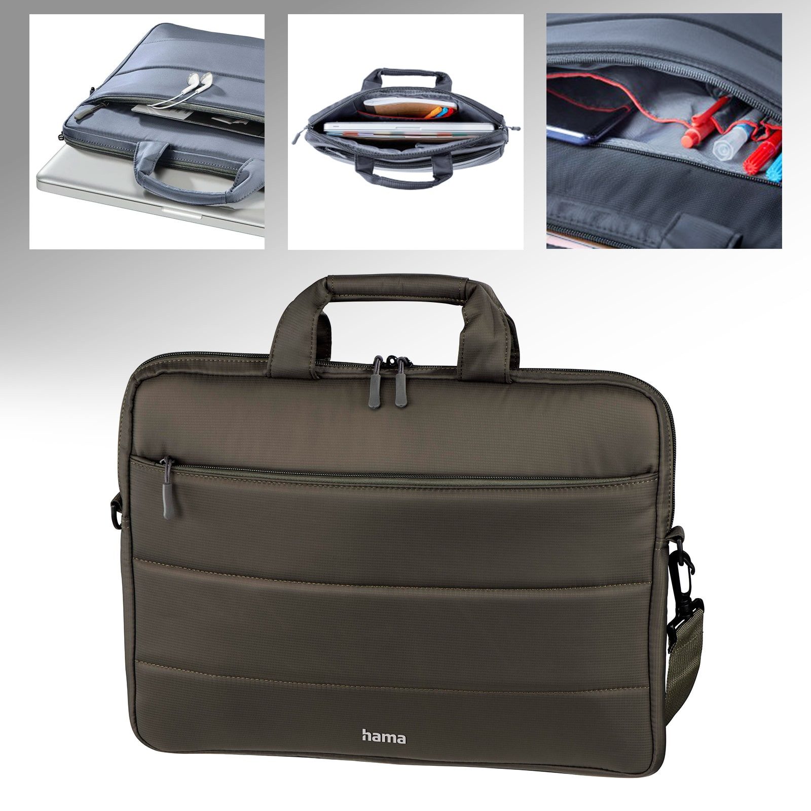 Hama Laptoptasche Toronto Oliv (Umhängetasche im Stepp-Look), für Notebooks bis 34 cm (13,3) – Bild 2 von 3