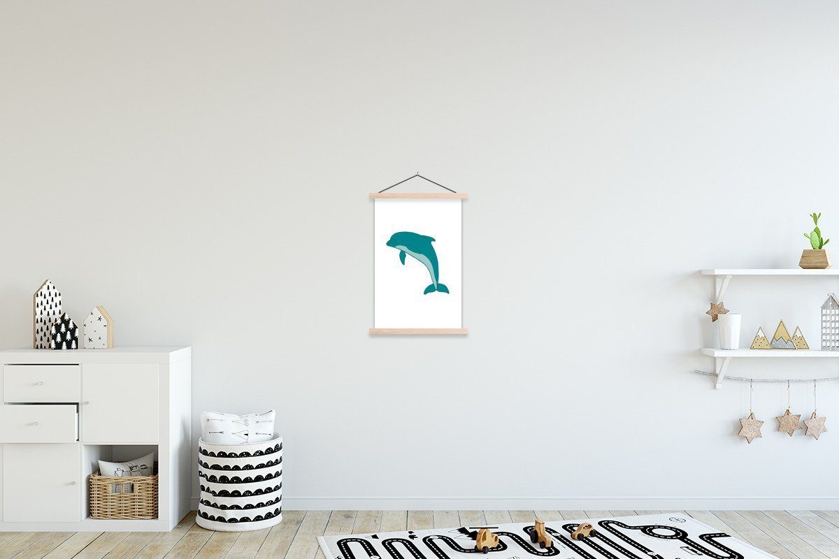 MuchoWow Poster Delfin - Kinder - Weiß - Jungen - Mädchen, (1 St), Posterleiste, Textilposter für Wohnzimmer, Bilderleiste, Magnetisch
