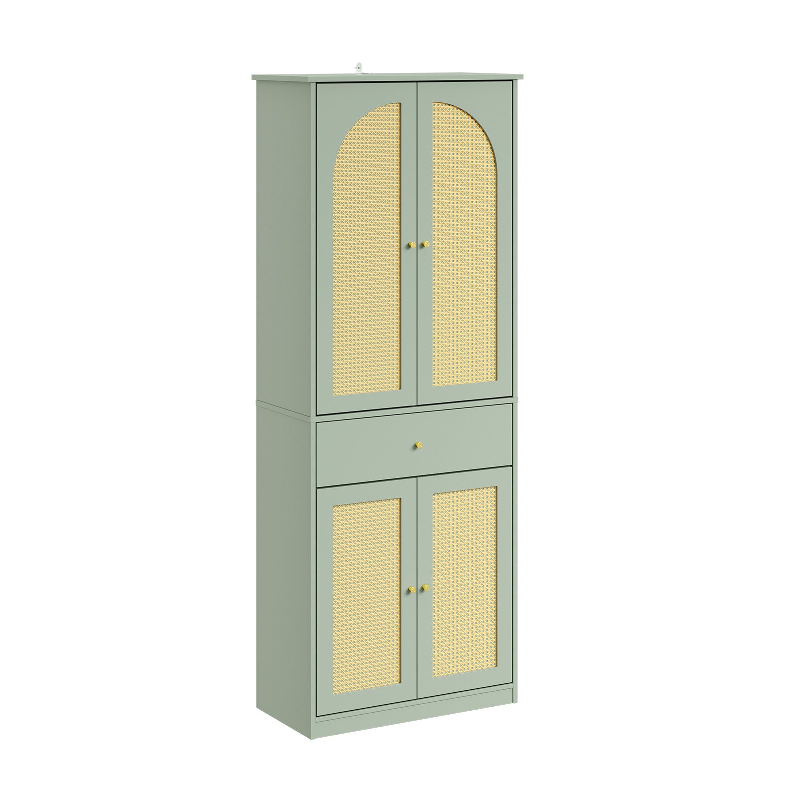 SoBuy Schuhschrank FSB107, schmal hoch mit 4 Türen, Rattan-Elemente (1er Set) Mit Kleiderstange, Schublade und Einlegeböden für Flur