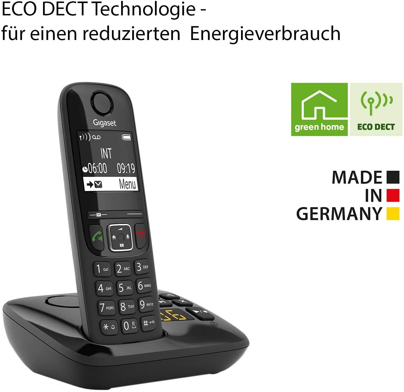 DECT-Telefon Schnurlose Schnurloses Anrufbeantworter Gigaset Kontrastreiches Quattro Anrufschutz Gigaset & & mit - Anrufbeantworter (Mobilteile: Telefone 4, 4 AS690A Display)