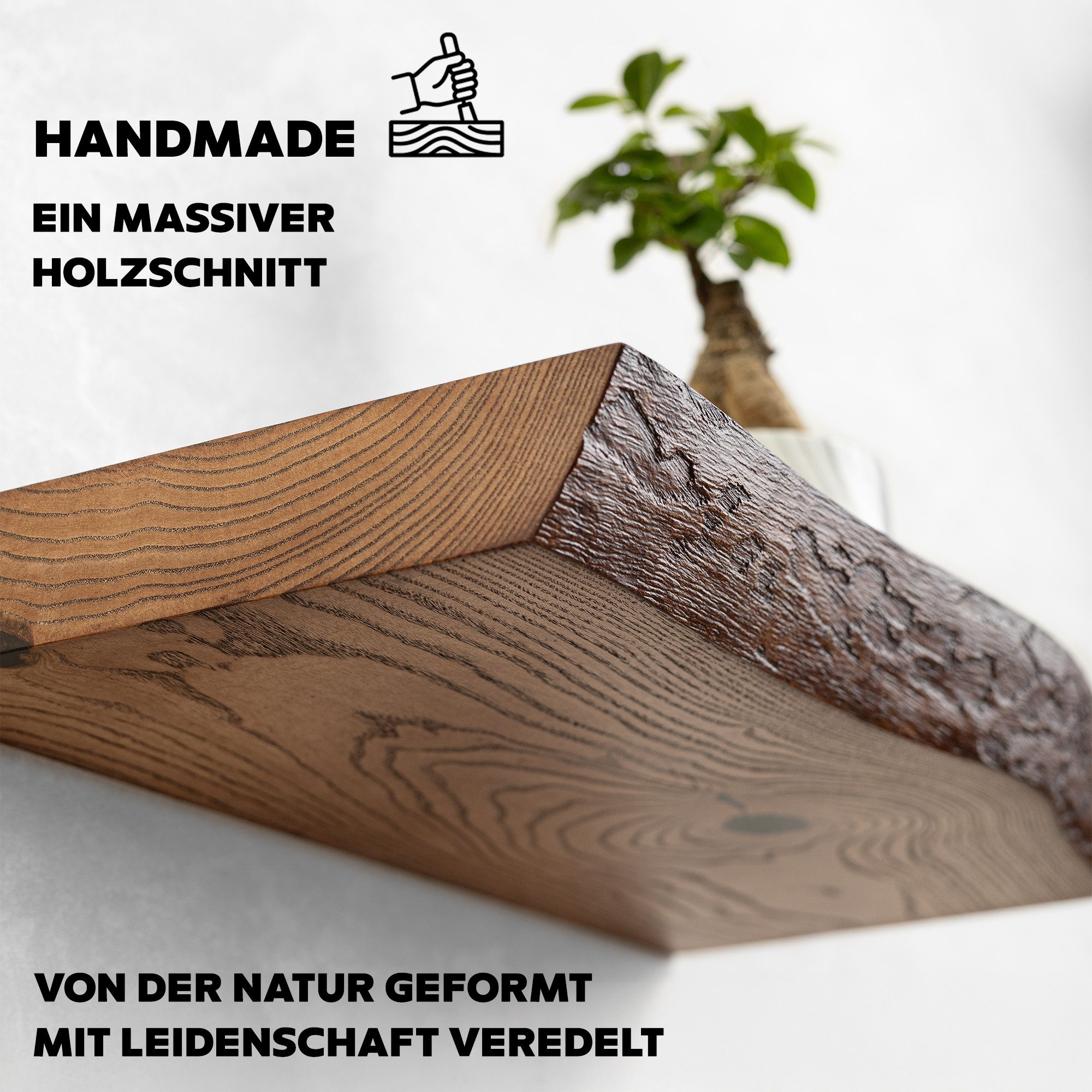 tømmermann Wandregal Schweberegal Holzregal mit Baumkante - Hängeregal aus Massivholz, Komplett-Set