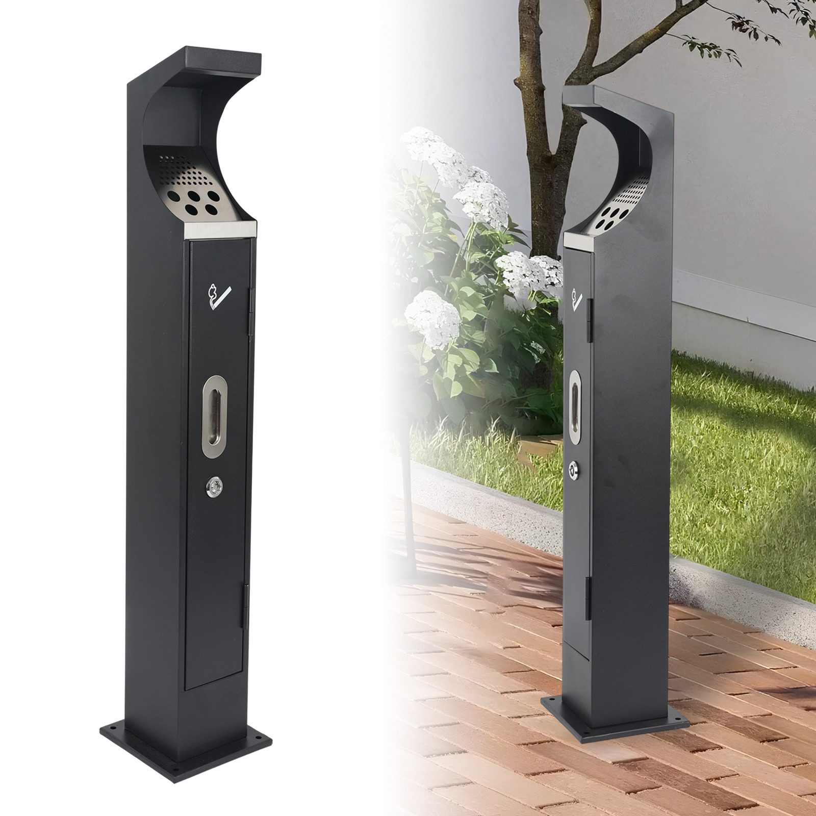 TWSOUL Aschenbecher Feuerfester Steh-Aschenbecher aus verzinktem Stahlblech, Wetterbeständig & mit großer Kapazität für Außenbereiche,17*17*93cm