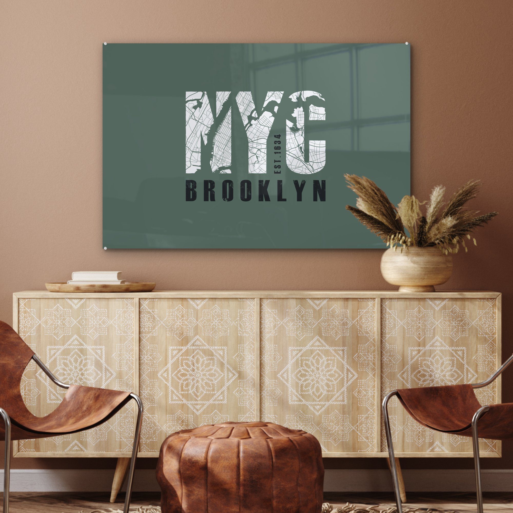 & Acrylglasbild Grün, Brooklyn MuchoWow - Acrylglasbilder New Schlafzimmer - Wohnzimmer St), (1 York