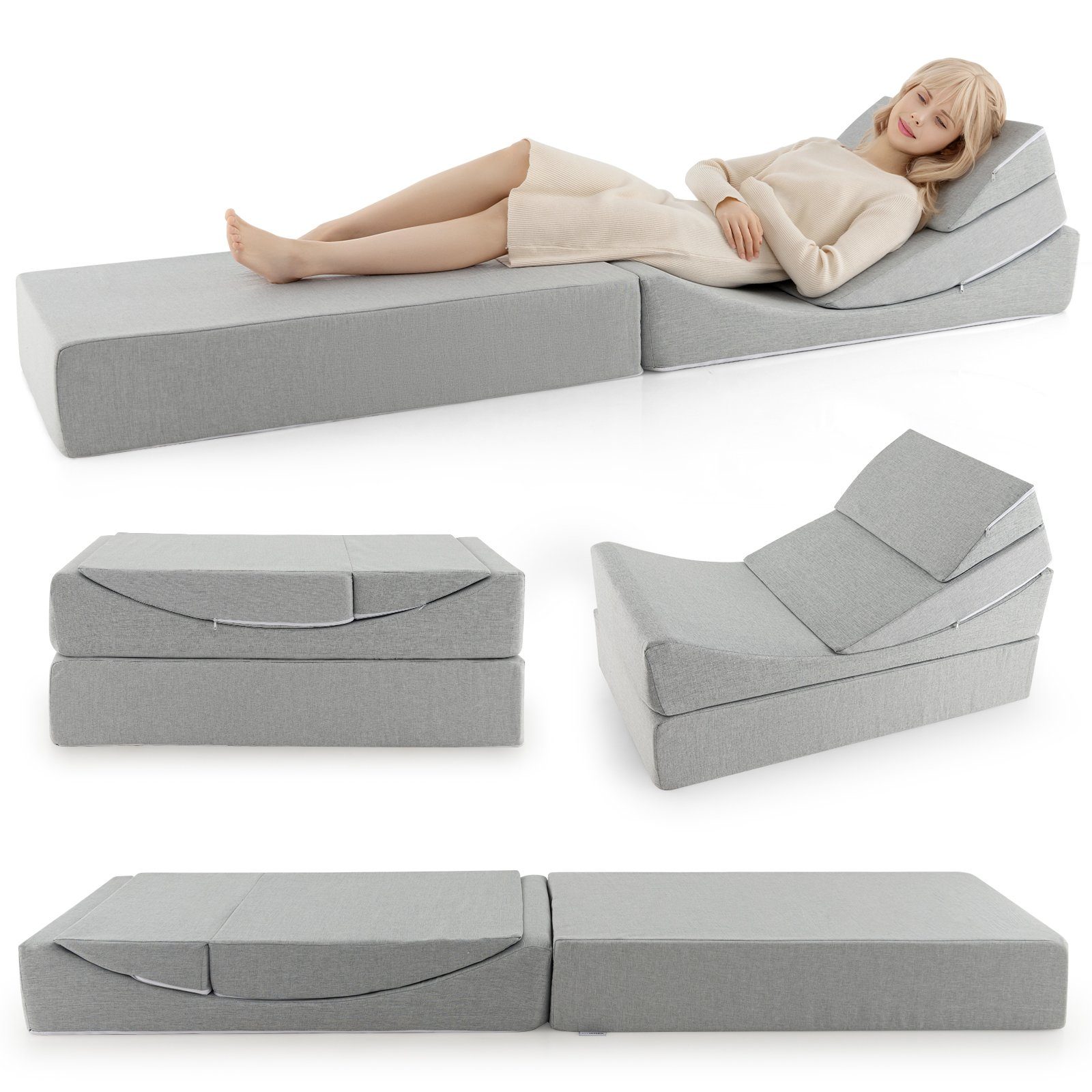 abnehmbarem COSTWAY 4in1, Schlafsofa Leinenstoffbezug faltbar, Bodensofa, mit