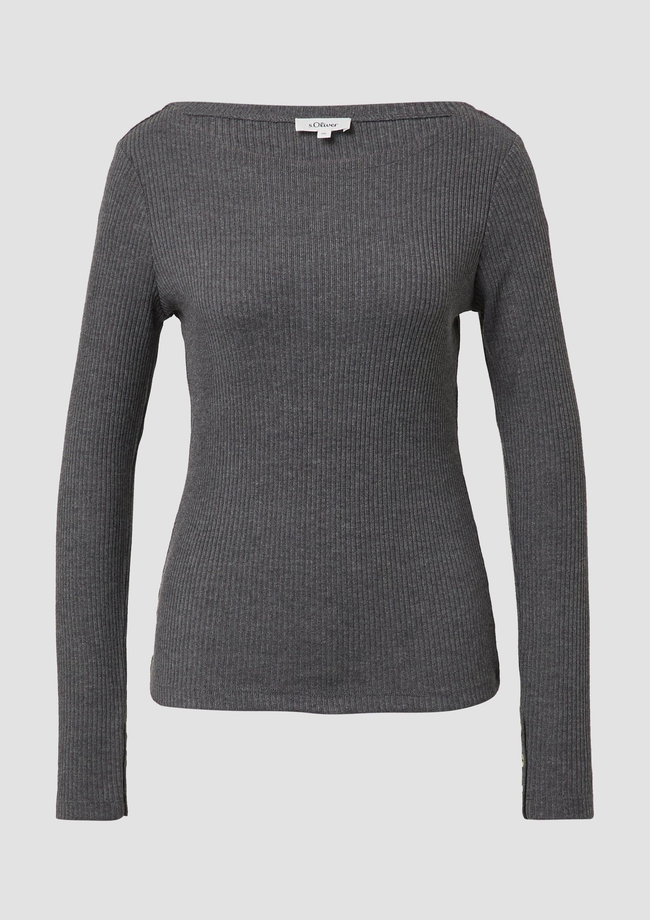 s.Oliver Langarmshirt T-Shirt Geripptes Langarmshirt mit Knopf-Detail am Arm