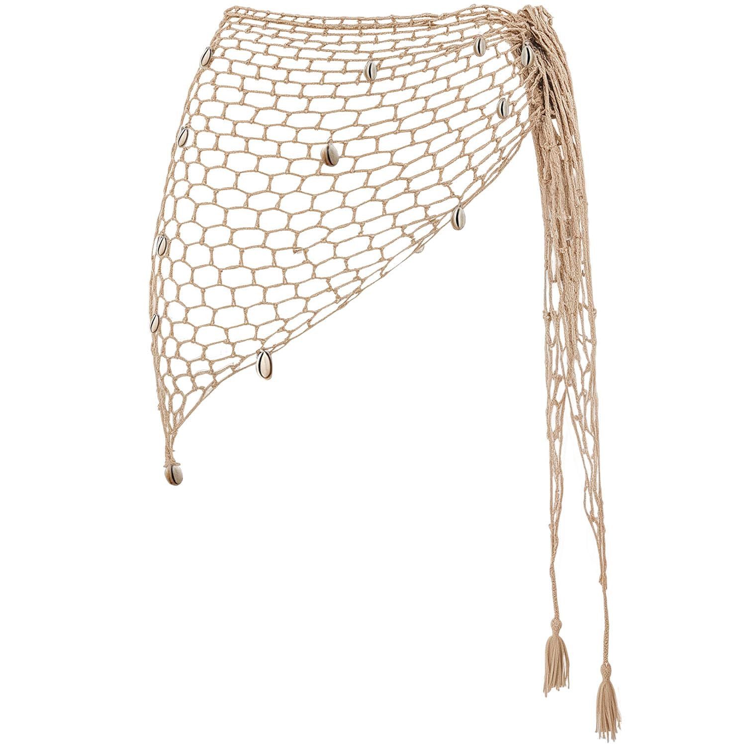 FOUORTUNATE-BEE Sarong Dreieckiges Häkel-Strandtuch Wickelrock Damen Sommer Bademode, Strandrock Damen mit Muschel Dekor Kurzer Häkelrock Strandurlaub