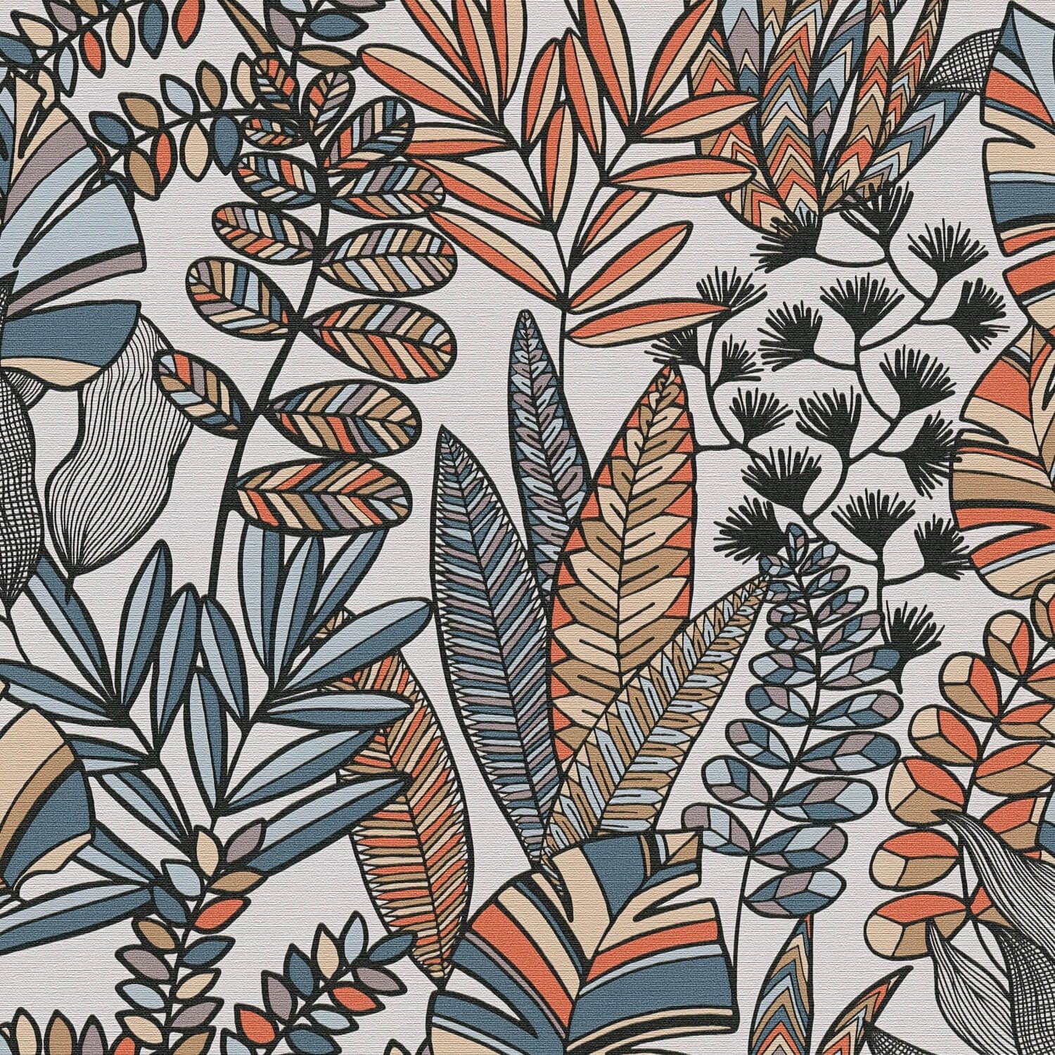 Profhome Vliestapete 390952-GU Retro Tapete Floral matt weiß schwarz tauben-blau, geprägt, (1 Rolle, 5,33 qm), heißgeprägte Vliestapete, orange