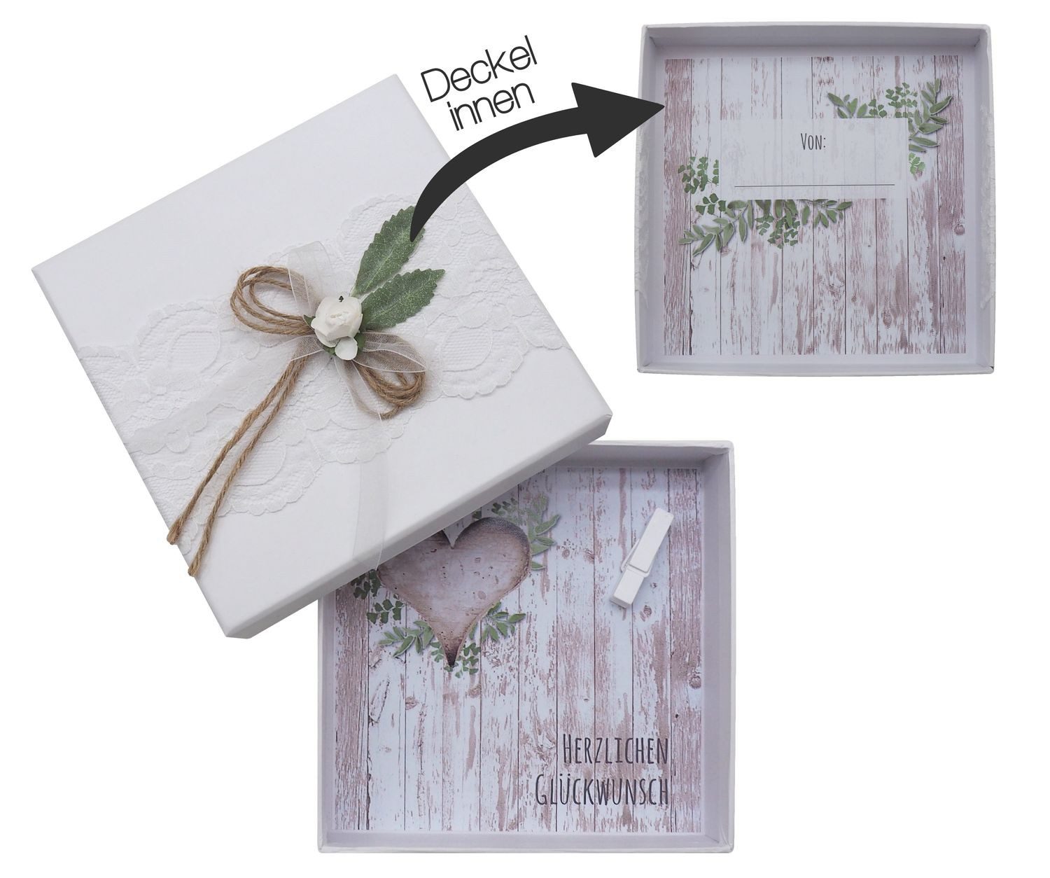 ZauberDeko Geschenkbox Geldgeschenk Verpackung Vintage Weiß Hochzeit Reise Urlaub Geburtstag