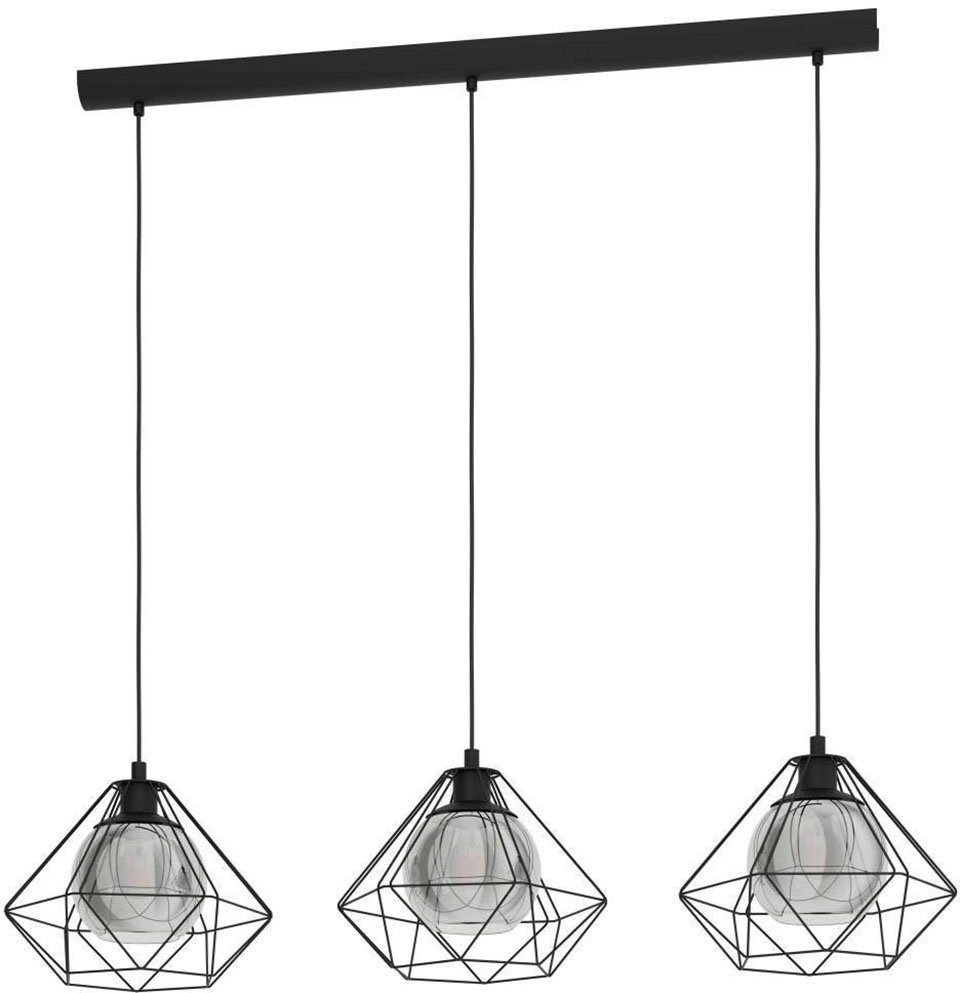 EGLO Hängeleuchte VERNHAM Pendellampe, Stahl und Glas, E27, IP20, Esszimmerlampe, Lampe, ohne Leuchtmittel, Hängelampe, L114,50 x B32,50 x H110 cm, schwarz, 3X40W exkl.