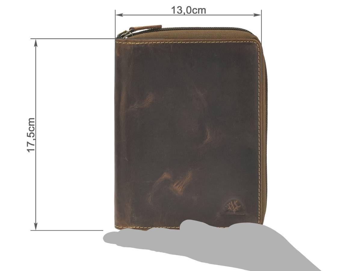 Greenburry Kartenetui "Vintage" Ausweisetui Leder 13x17cm mit Reißverschluss antikbraun, Ausweishülle, Etui, 6-teilig