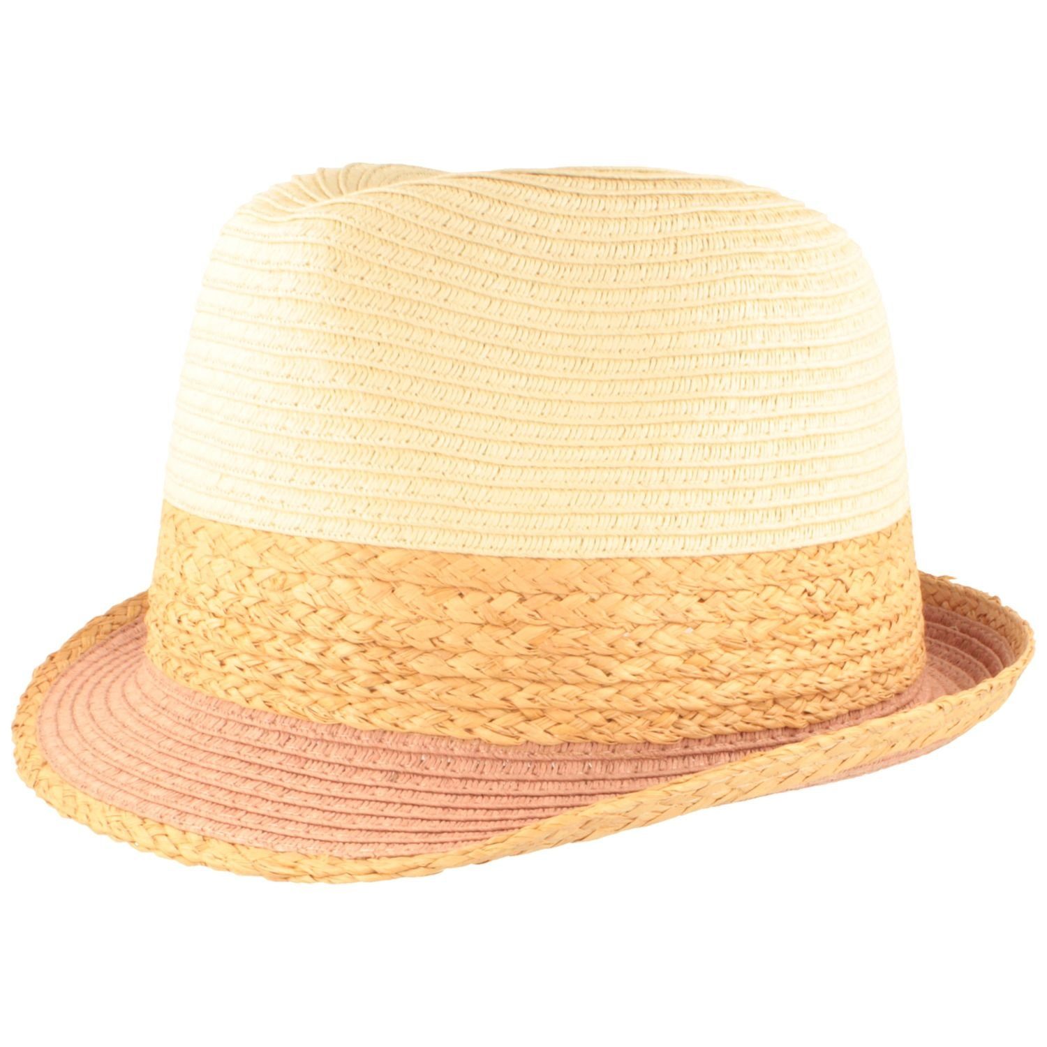 Breiter Strohhut Knautschbarer mehrfarbiger Trilby beige-rose | Strohhüte