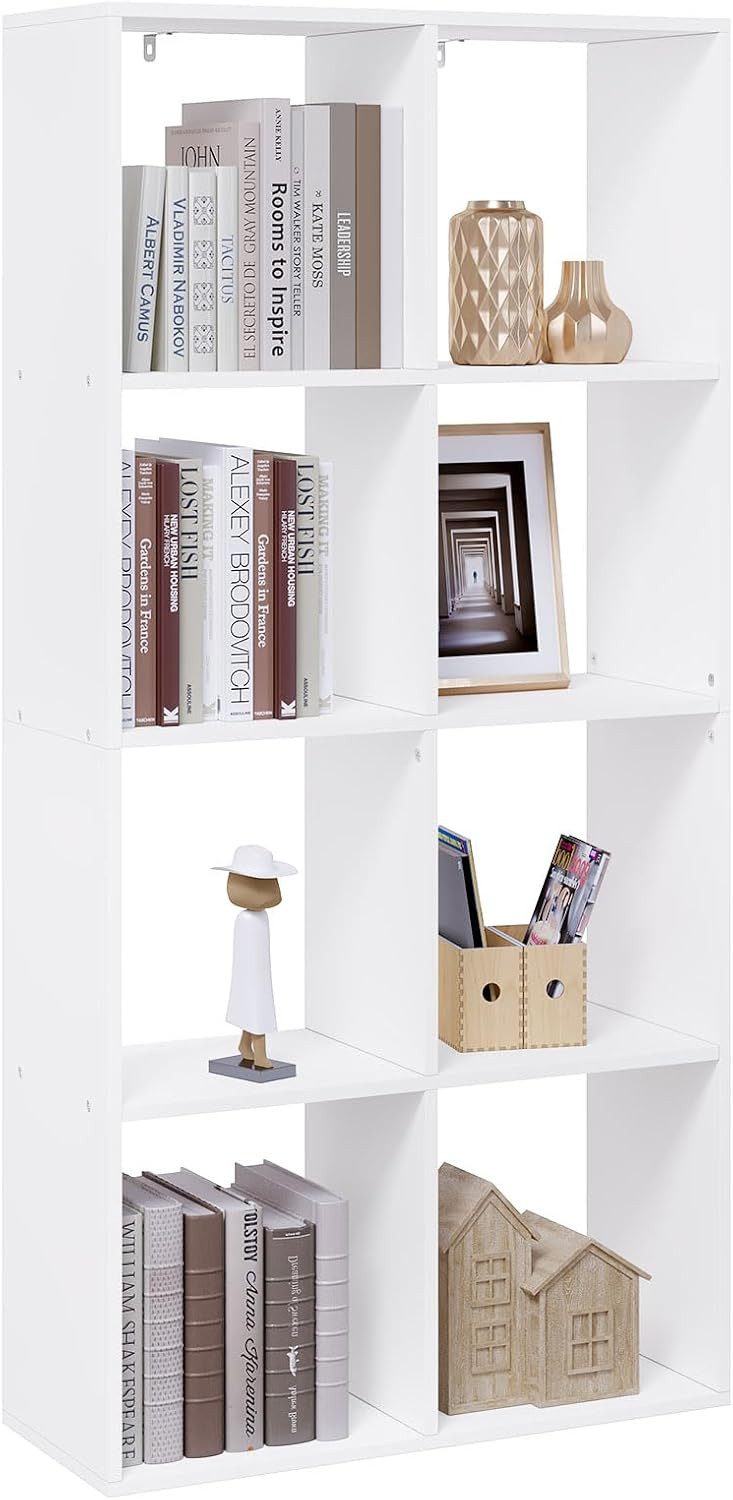 Woltu Bücherregal, 1-tlg., Raumteiler mit 4 Ebenen 8 Fächern, Aktenschrank weiß