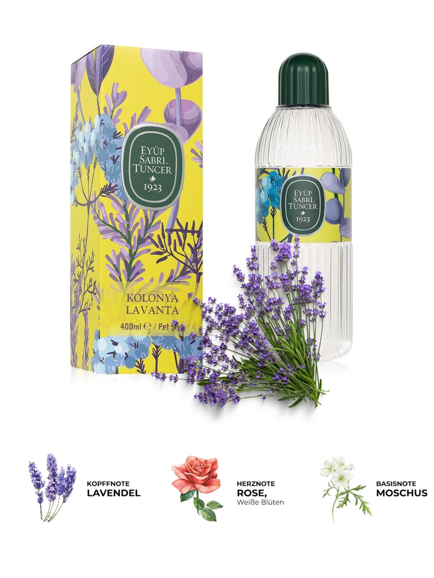 EYÜP SABRI TUNCER Eau de Cologne EST Lavendel Kölnisch Wasser 150ml & 400ml – Erfrischendes Spray, Beruhigender Lavendelduft & erfrischendes Kölnisch Wasser