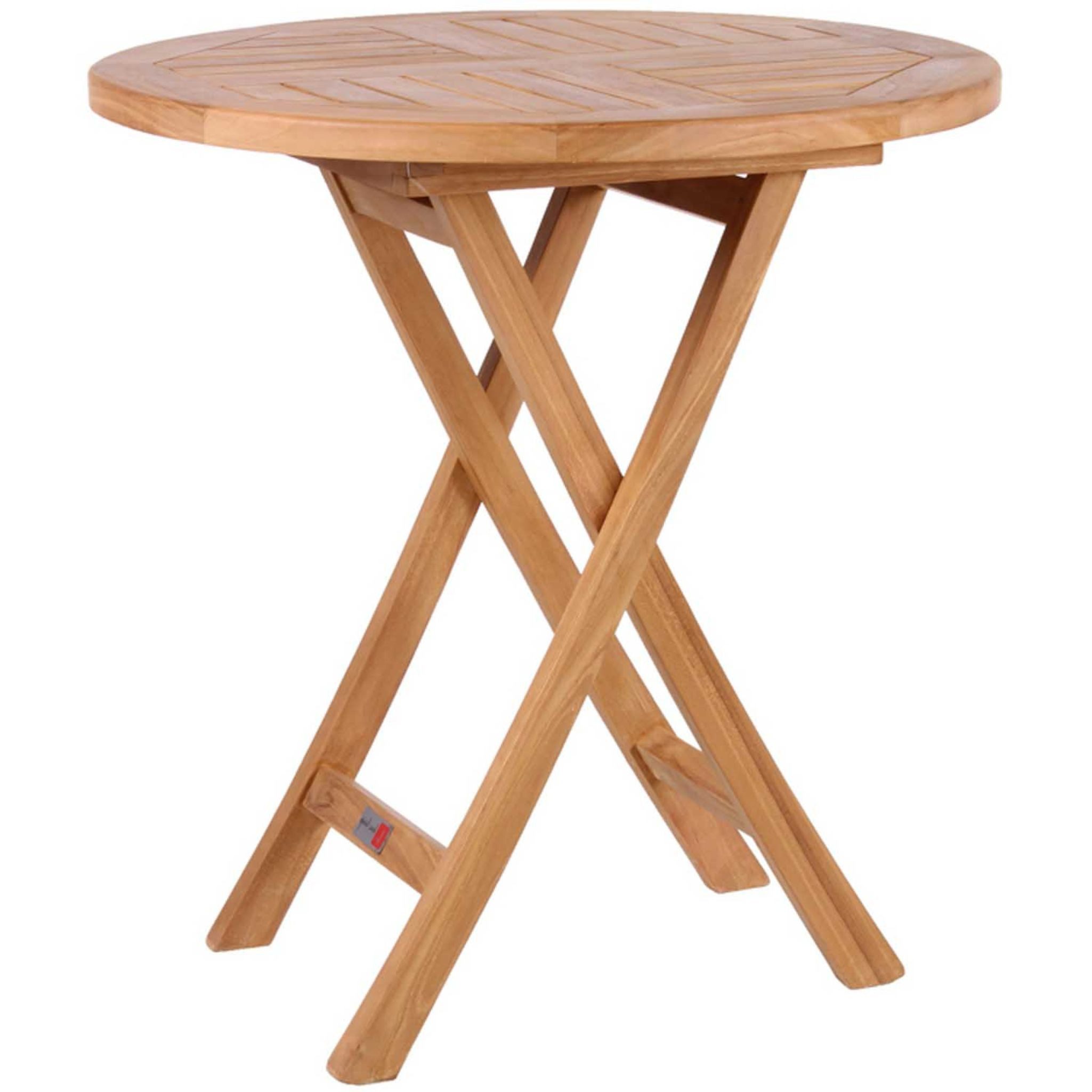 MR.DEKO Gartentisch Klapptisch Sutton Teak rund Ø70 cm Garten Tisch klappbar Balkontisch (Ideal zu Deckchairs kombinierbar – für drinnen & draußen geeignet, 1-St), Plantagen-Teak Vollholz – wetterfest, vielseitig, leicht montierbar