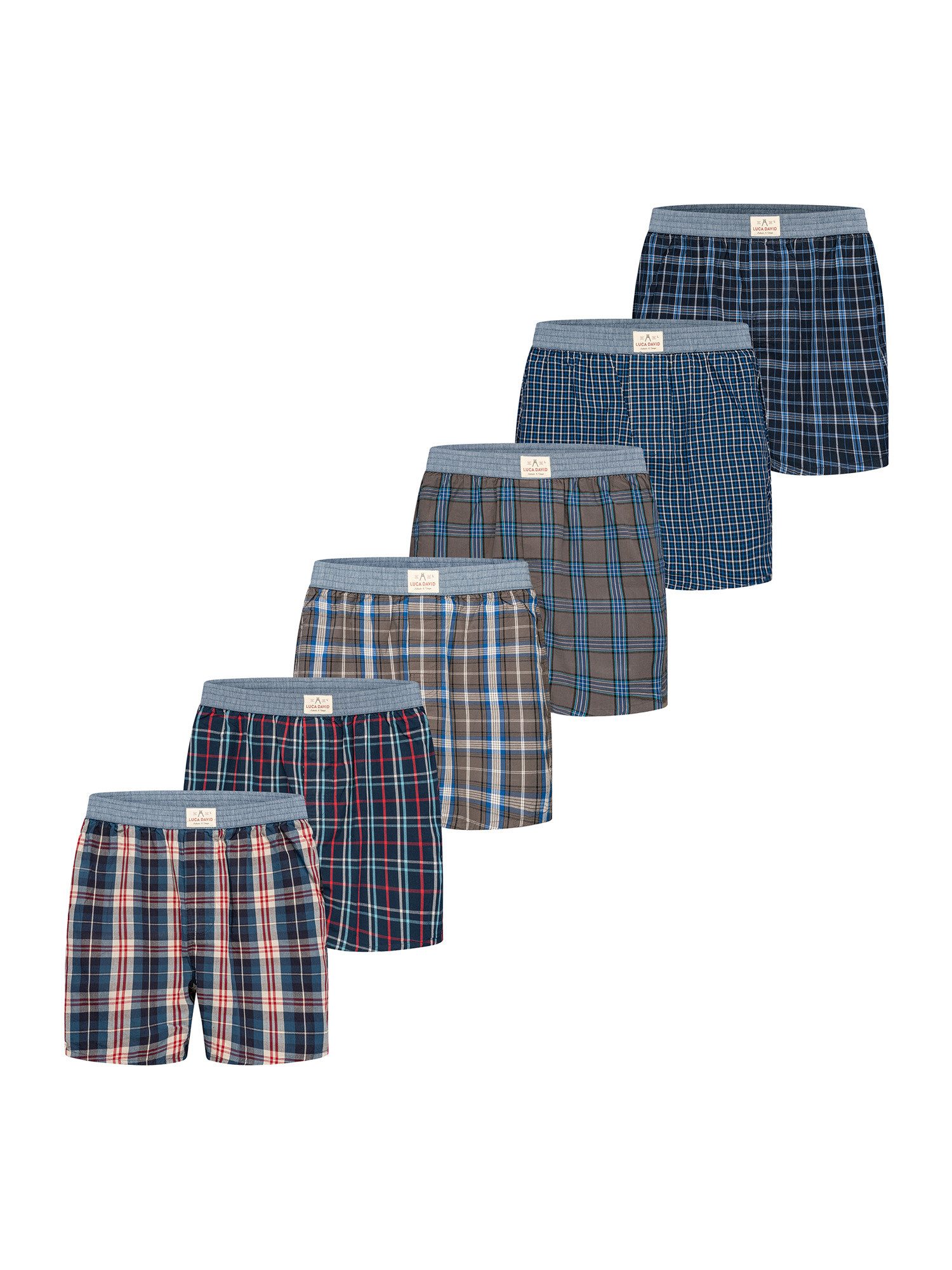 Luca David Boxer Karos (6-St) Multipack Sparpack 6er-Pack Boxershorts Herren Männer Baumwolle