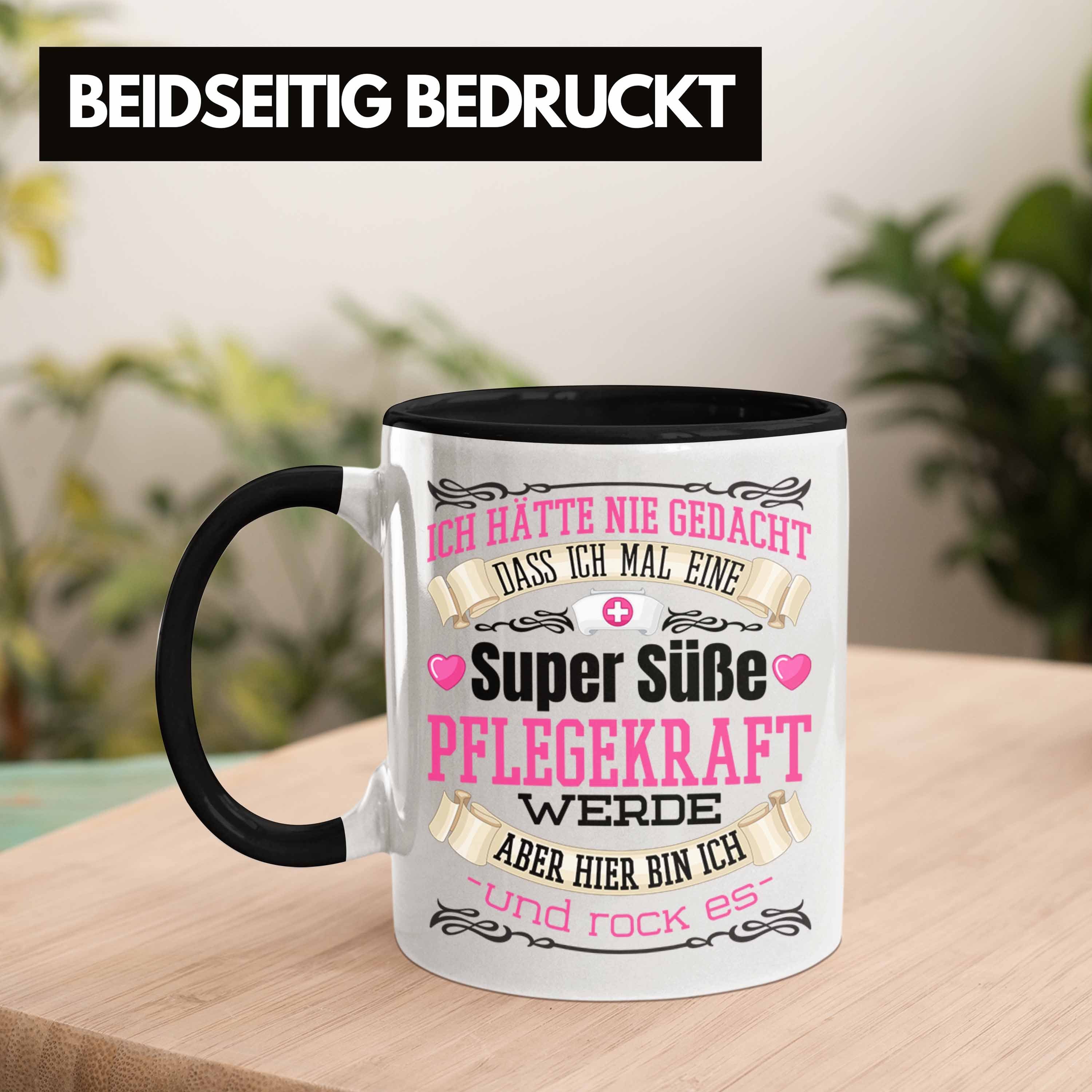 Trendation Tasse Schwarz Tasse Geschenkidee Altenpflegerin Geschenk Pflegekraft Pflegekr Frauen