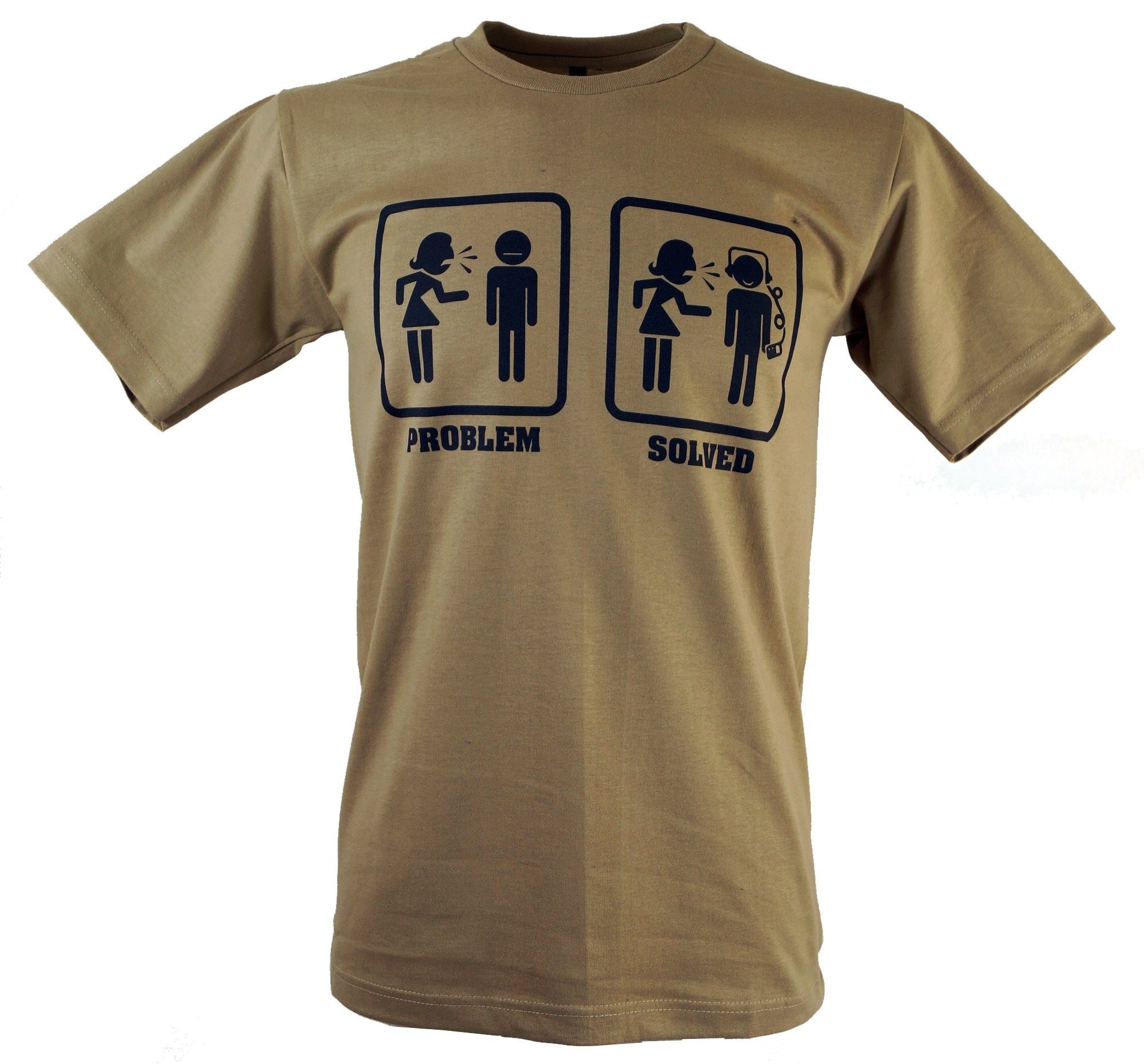 Guru-Shop T-Shirt Fun Retro Art T-Shirt `Problem solved` - beige alternative Bekleidung