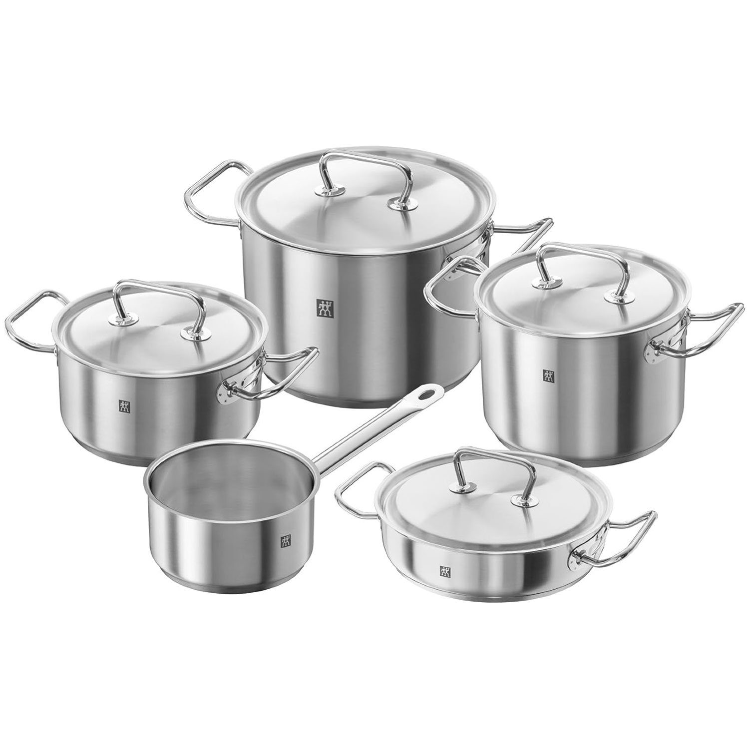 1x Servierpfanne, Classic, 1x (Set, 1x 2x 4 Zwilling Twin Deckel 9-tlg), Stieltopf, Kochtopf, Bratentopf, Topf-Set Edelstahl