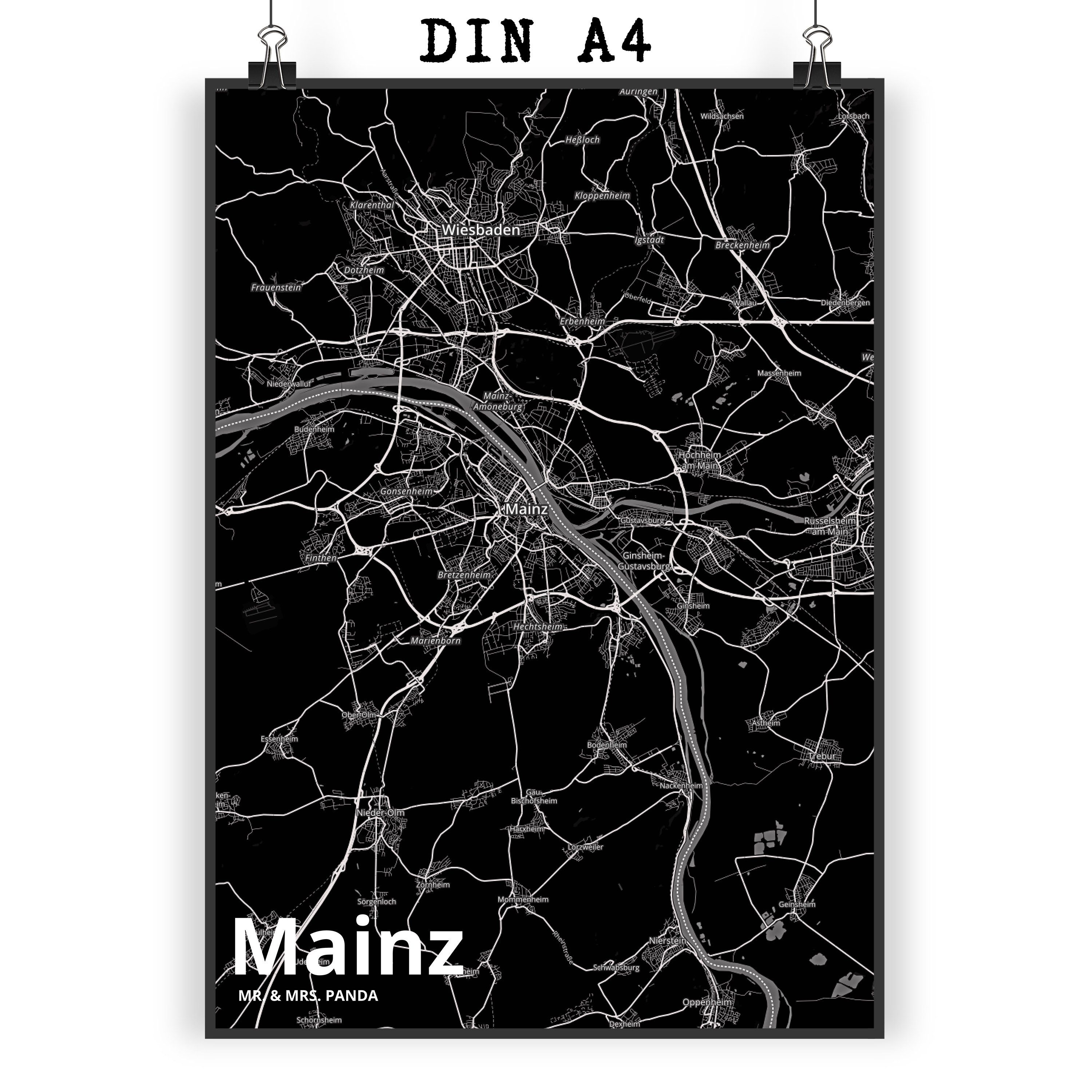 Mr. & Mrs. Panda Poster DIN A4 Mainz - Geschenk, Städte, Bild, Designposter, Kinderposter, Do, Stadt Black (1 St)