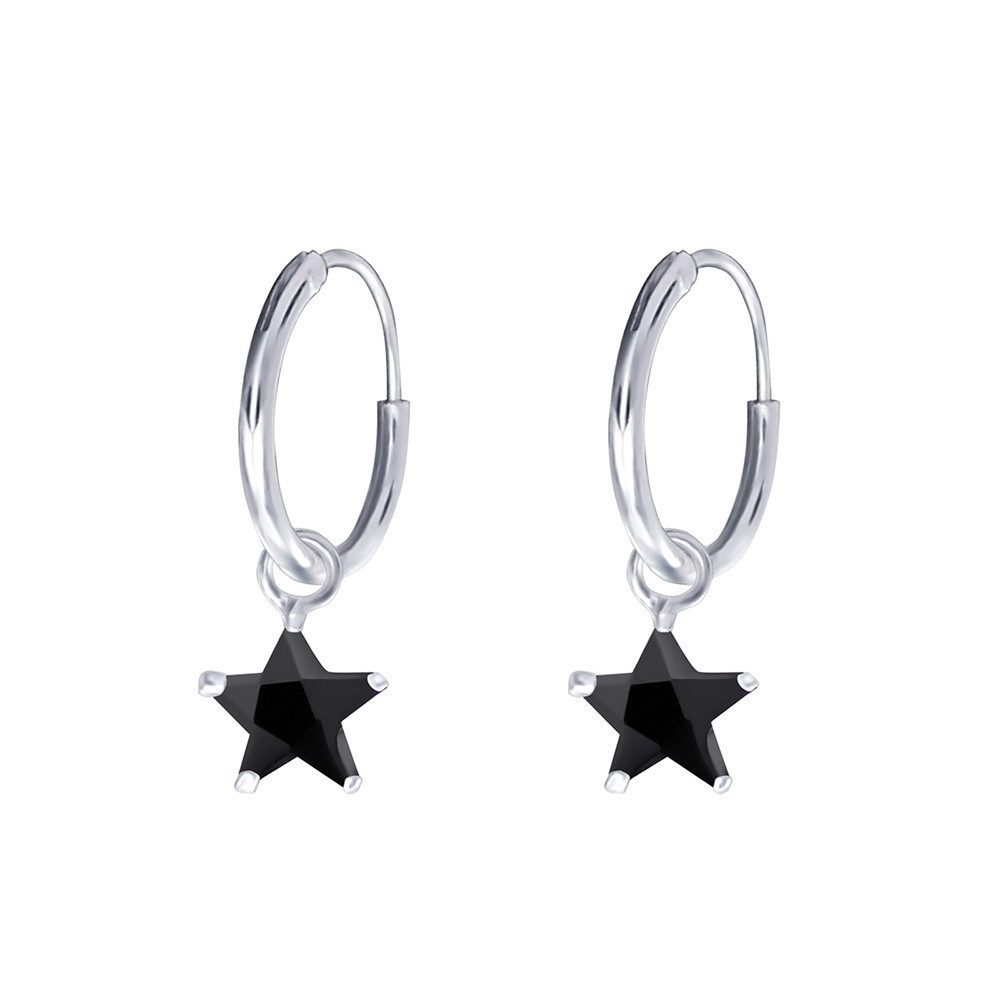 Order & Smile Schmuck Paar Ohrhänger Creolen für Kinder: Mädchen 925 Silber Ohrringe mit Zirkonia Stern