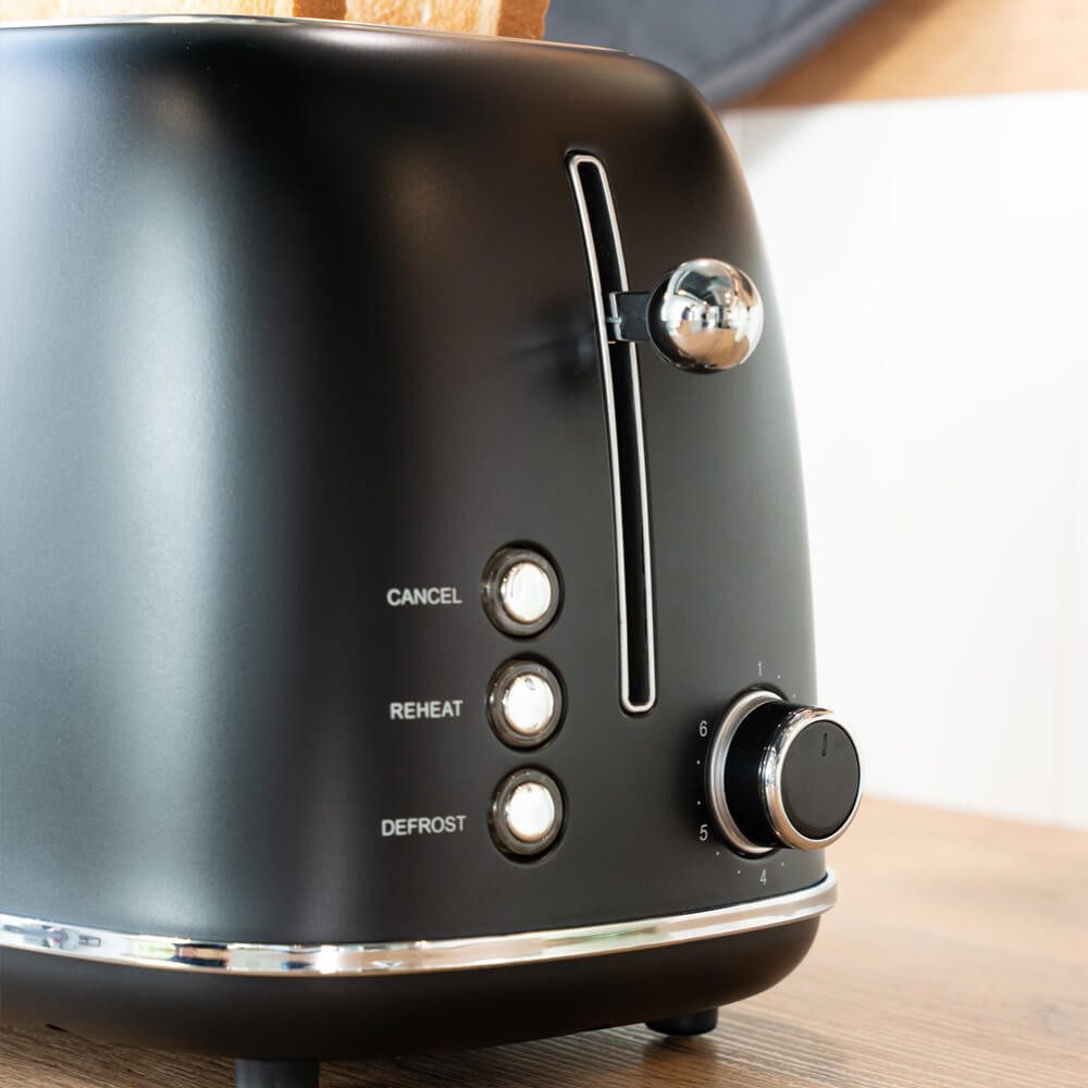 HOME DELUXE Toaster MAJESTIC - Matt Schwarz, 2 kurze Schlitze, für 2 Scheiben, 815 W, entnehmbarer Brötchenaufsatz, Retro Toaster – Bild 4 von 5