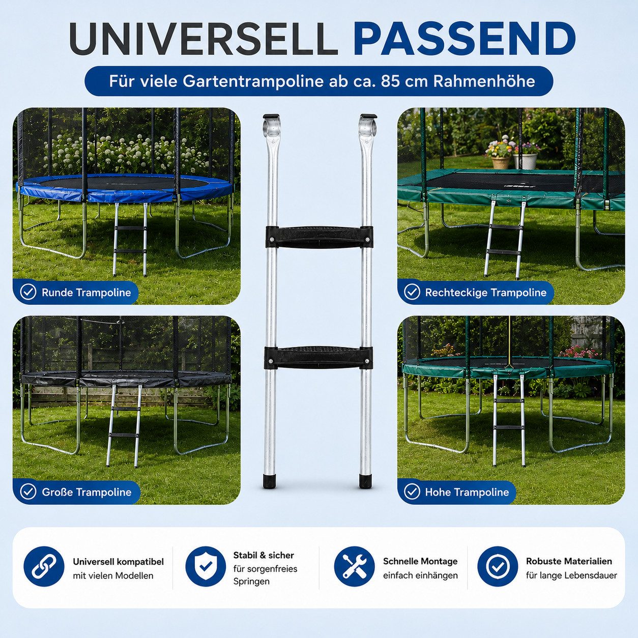 4myBaby Trampolinleiter Leiter 2 Stufen-Sicherer, rutschfester & wetterfester Stahl, Treppe mit 2 Breiten Stufen praktische Einstiegsleiter