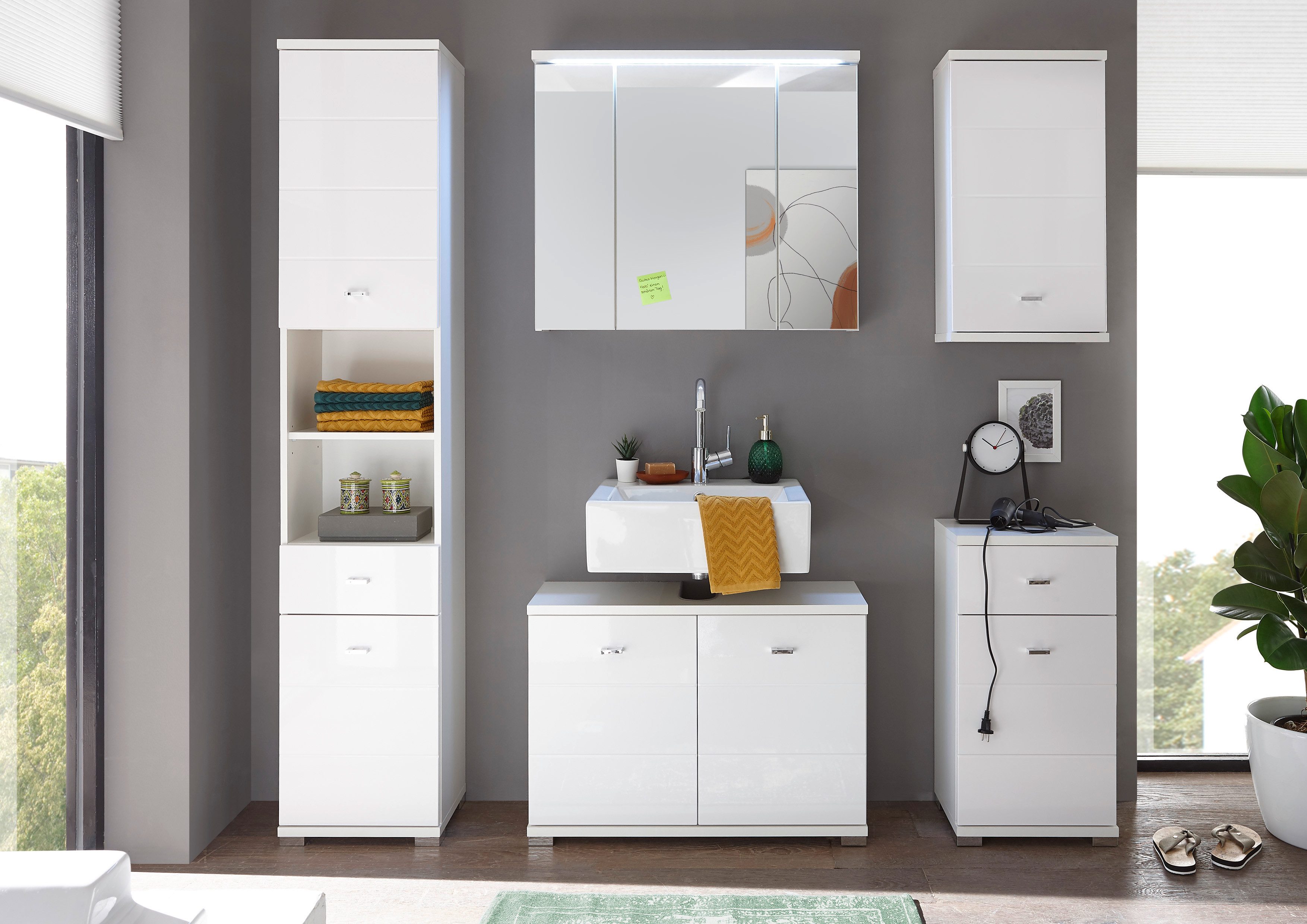 BASIC by Balculina Badmöbel-Set Pool, (5-St), Breite 156 cm,Badezimmerset 5-tlg