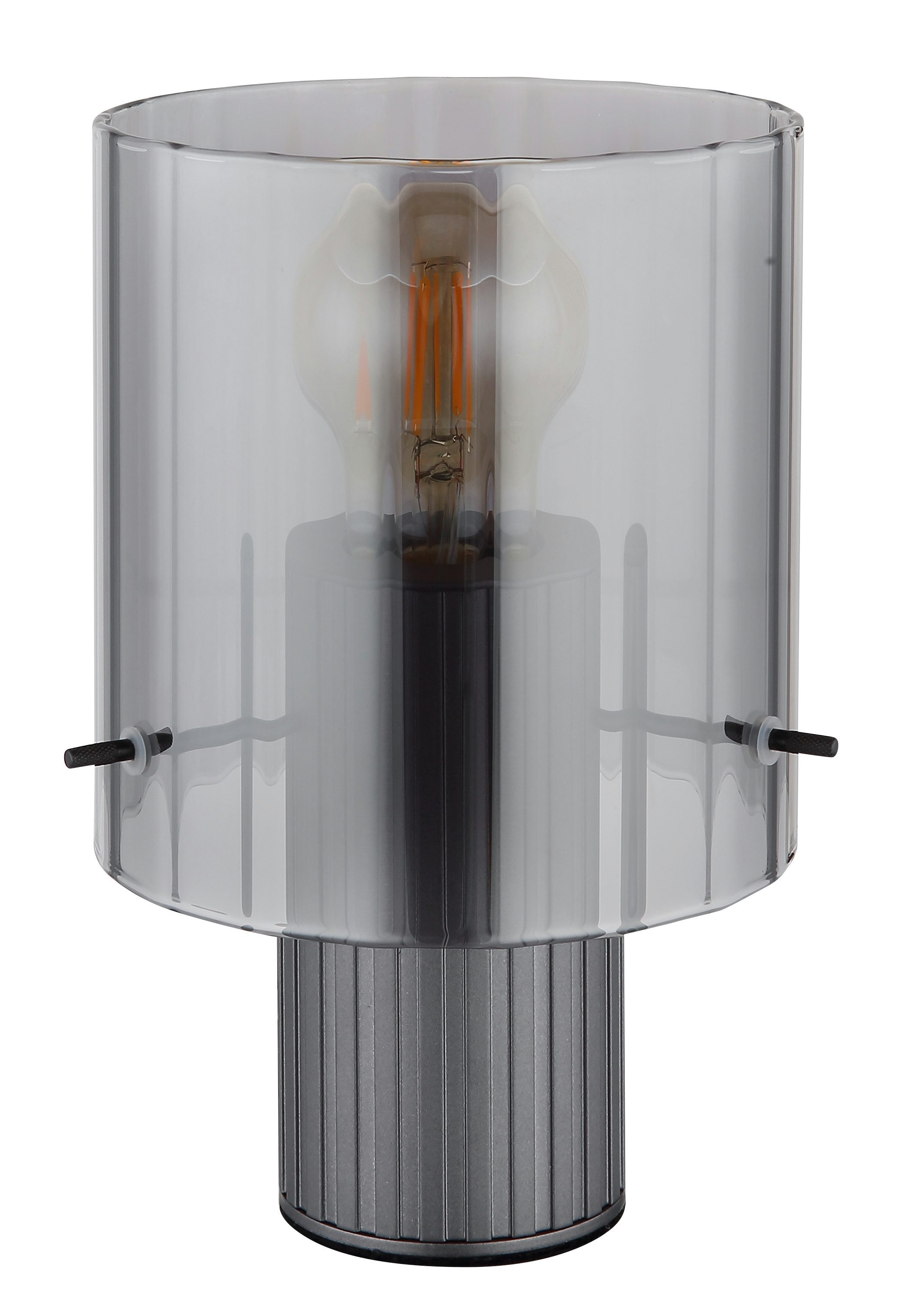GLOBO LIGHTING Tischleuchte TULIVAR, ohne Leuchtmittel, Tischlampe/Glas rauchfarben/Rillen/Wohnzimmer/Schlafzimmer