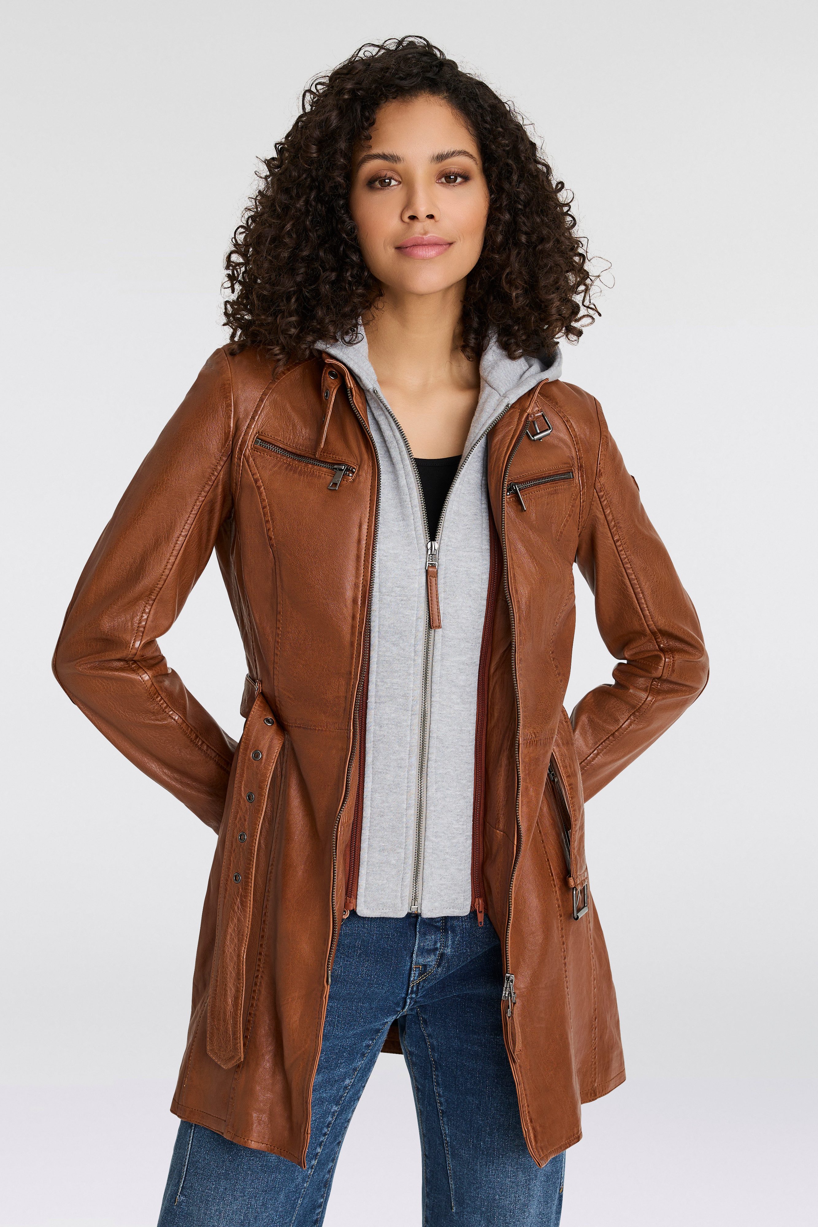 Mauritius Lederjacke (mit Gürtel) lange Lederjacke günstig online kaufen