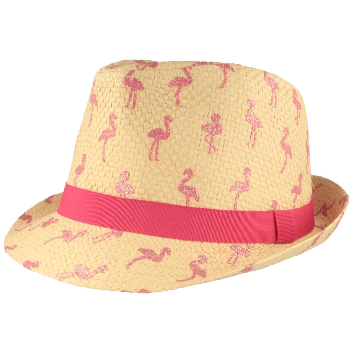 Breiter Strohhut Kinder Trilby aus Papier mit Glitzer Flamingos