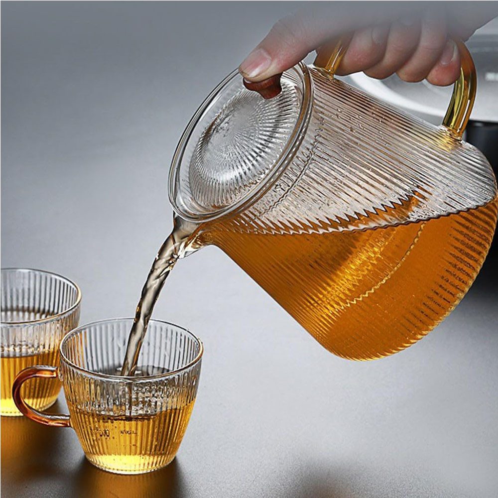 FELIXLEO Caydanlik-Teekanne Teekanne gestreiftes Glas mit Griff verdickter hitzebeständiger 1000ml, (1-St) – Bild 3 von 4