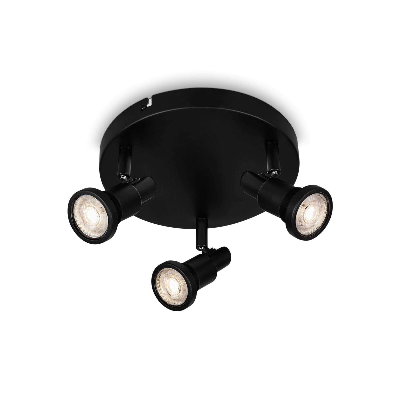Briloner Leuchten LED schwarz, wechselbar, Warmweiß Deckenspots 2992-035R, IP44, 3000K, Warmweiß, schwenkbar, GU10 3-flammig, LED