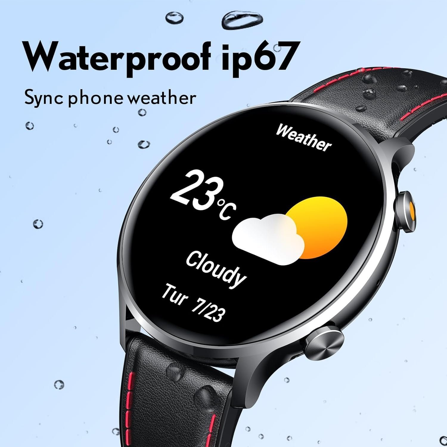 Weybon Fitness Armband Telefonfunktion Wasserdicht Runde Touchscreen  Smartwatch (1,39 Zoll, Android iOS), mit Blutdruckmessung Schrittzähler  Herzfrequenz Fitness Tracker Sport
