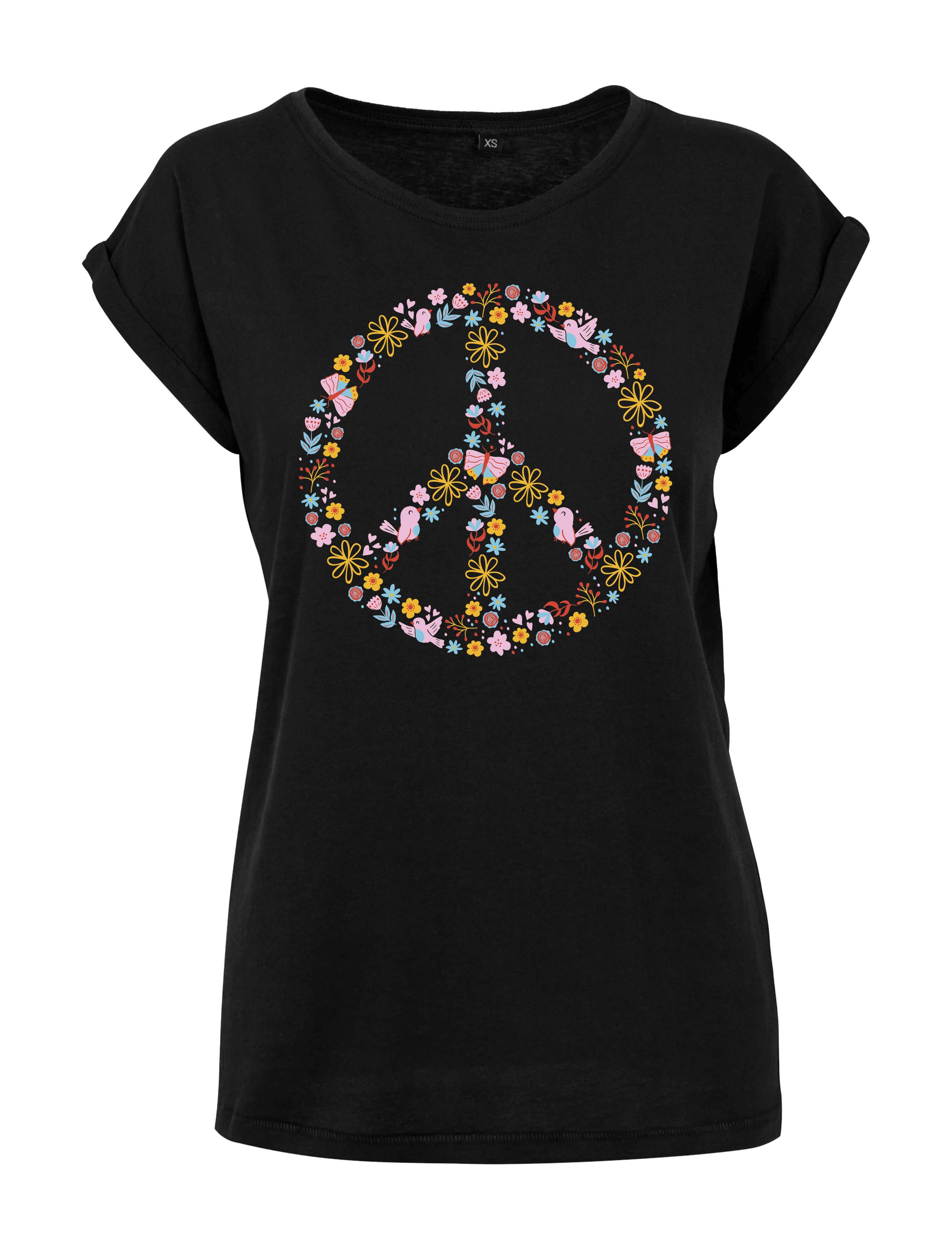 Youth Designz Print-Shirt "Peace Flowers" Damen T-Shirt Statement Geschenk Frauen Motiv mit stylischen Retro Aufdruck