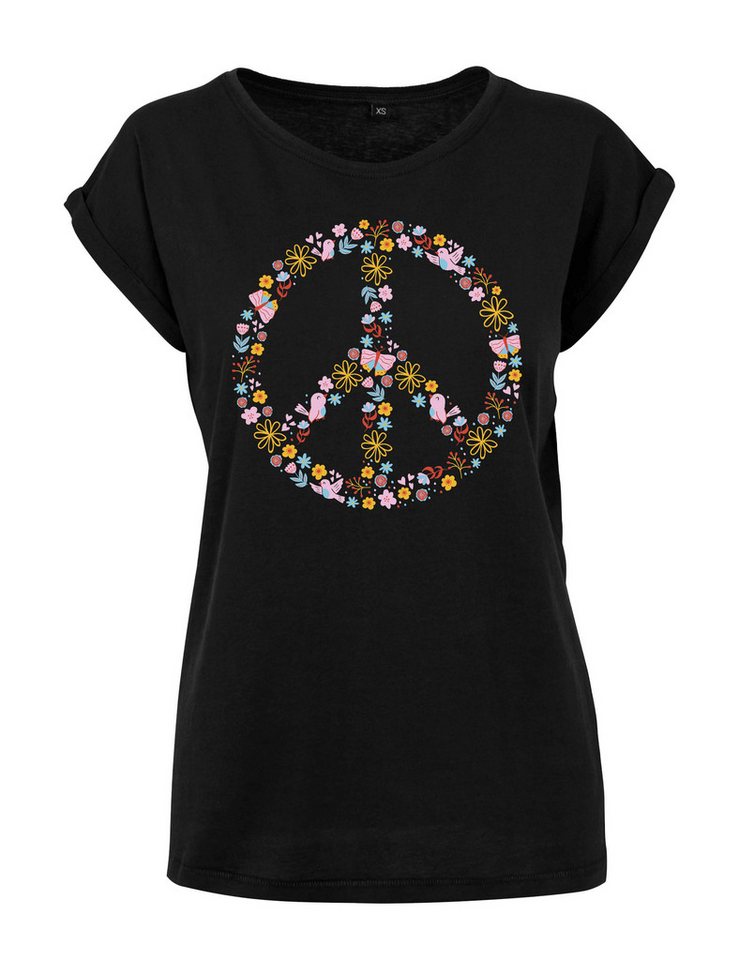 Youth Designz Print-Shirt "Peace Flowers" Damen T-Shirt Statement Geschenk Frauen Motiv mit stylischen Retro Aufdruck