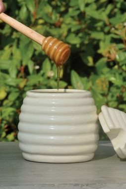 esschert design Honigglas, Keramik, Ahornholz, Honigtopf mit Honiglöffel Ø11xH12,5cm Keramiktopf mit Ahornholz-Löffel